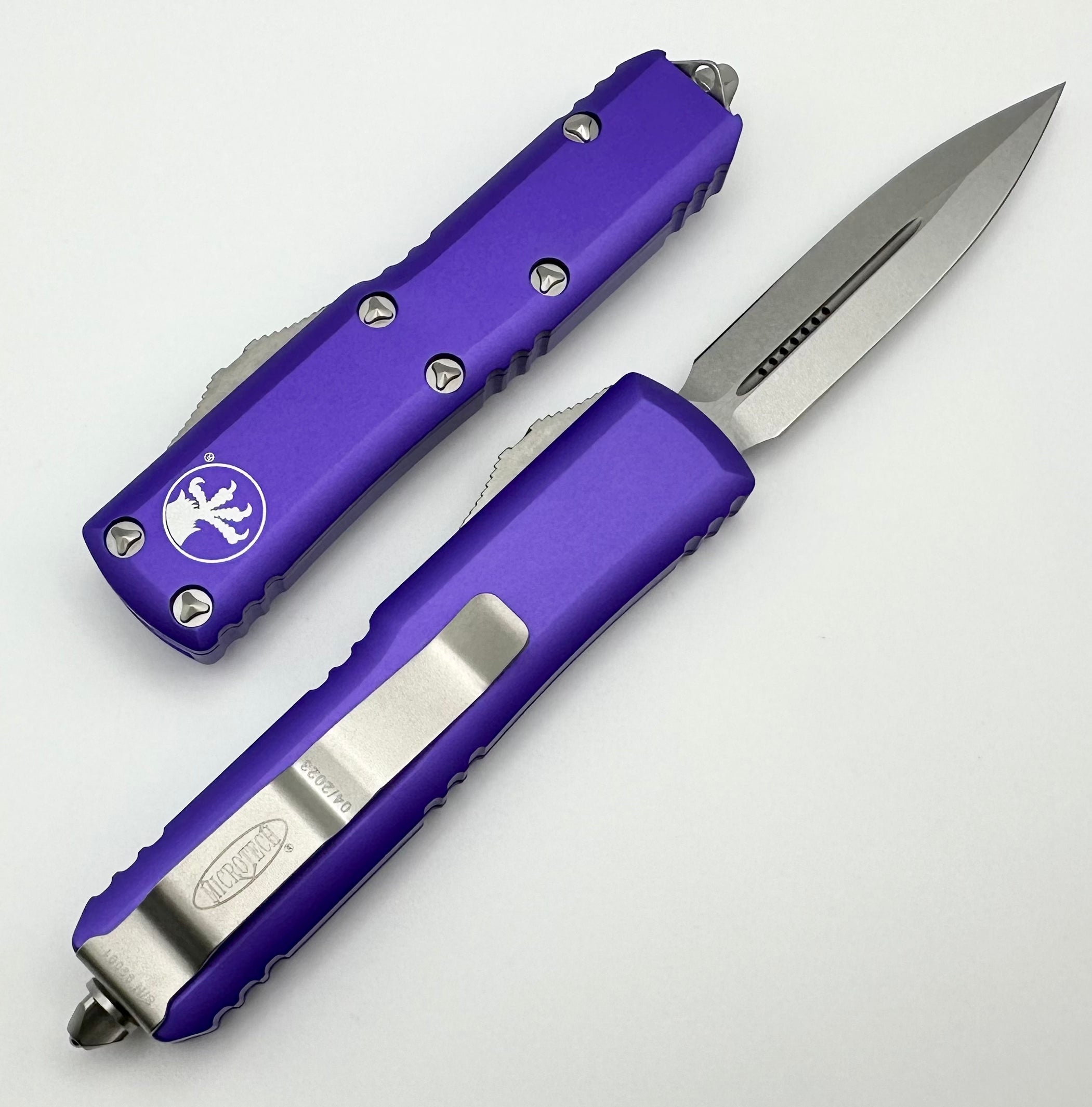 Microtech UTX-85 Double Edge Stonewash Standard & Purple 232-10PU