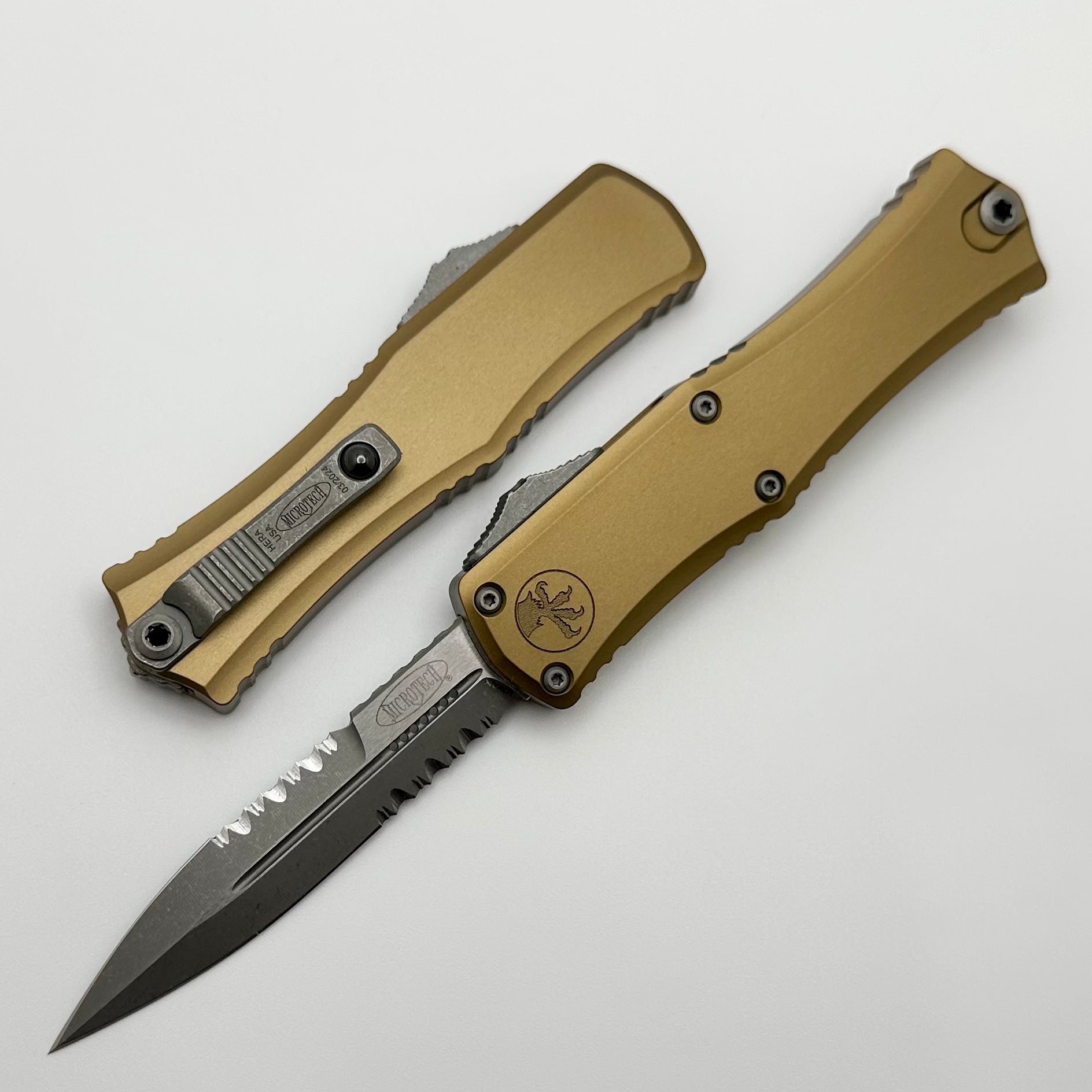 Microtech Knives Mini Hera Partial Serrated Apocalyptic Bayonet M390MK w/ Tan Handle 1701M-11APTA