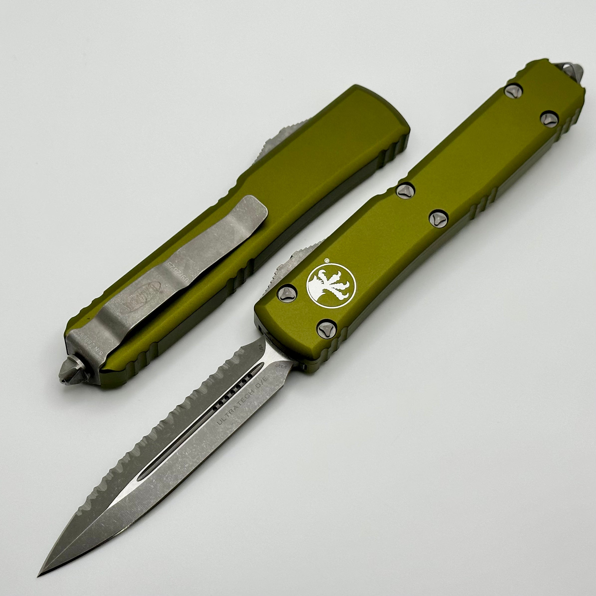 Microtech Ultratech Double Edge Apocalyptic Full Serrated & OD Green 122-12APOD