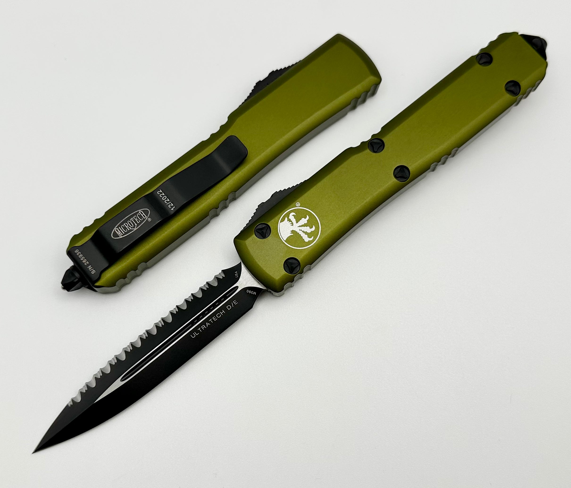 Microtech Ultratech Black Double Edge Black Full Serrated & OD Green 122-3OD