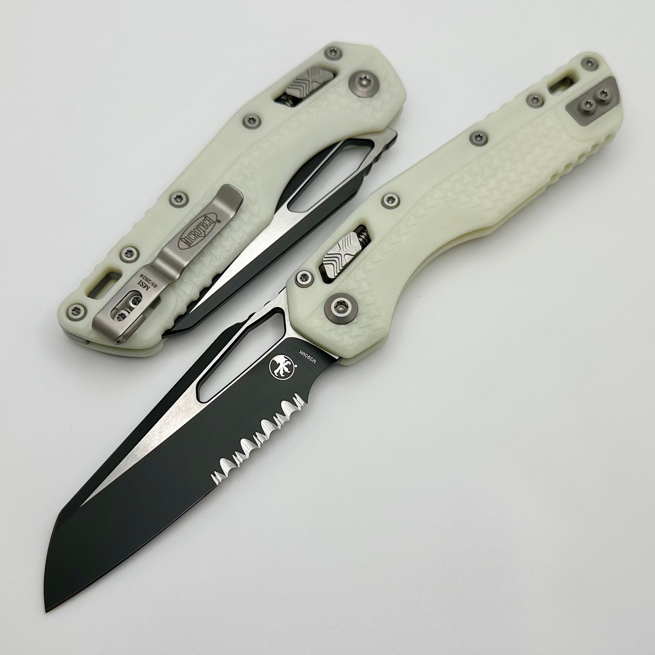 Microtech Knives MSI RAM LOK White Polymer & Black Partial Serrated M390MK 210T-2PMWH