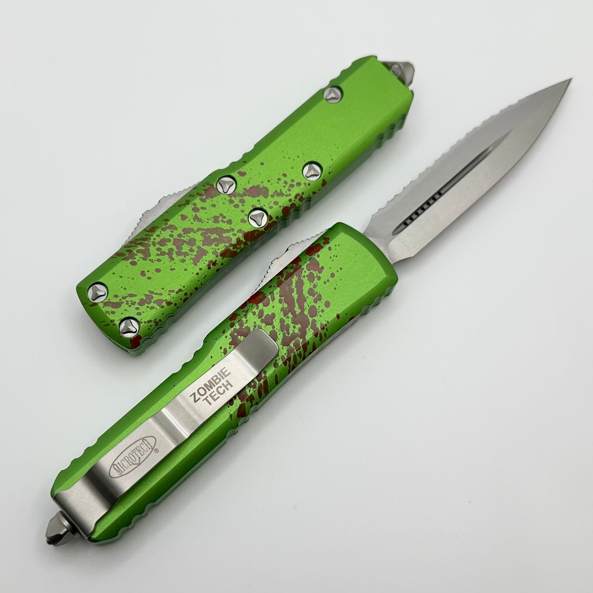 Microtech UTX-85 Zombie Tech Double Edge Stonewash Serrated Signature Series & Black 232-12Z