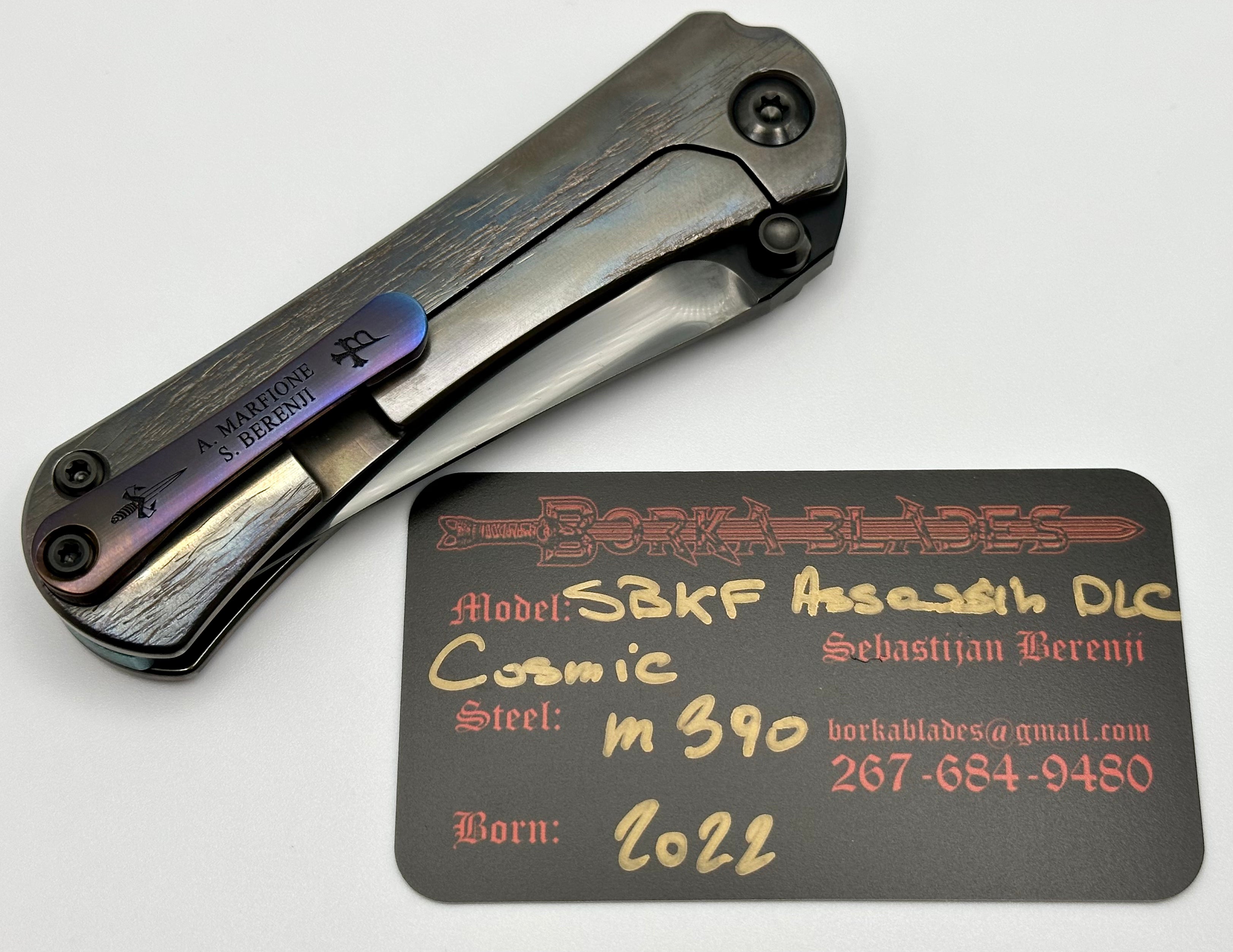 Marfione Custom Knives & Borka Blades Collaboration SBKF DLC Assassin Grind Diamond Finished M390 Blade & Cosmic Scales