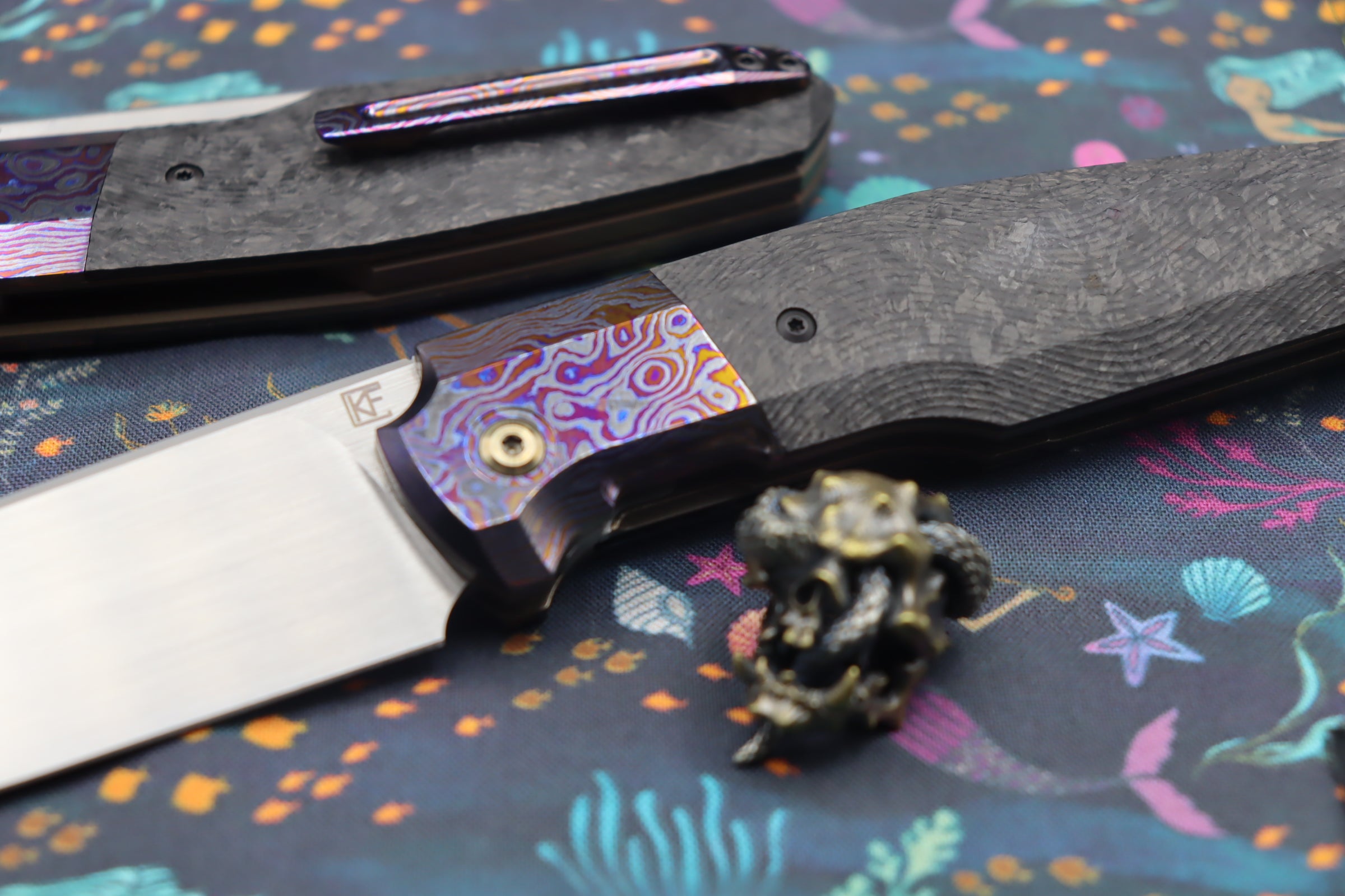 Custom Knife Factory FIF20 ZircuTi Bolster with Cool Carbon Fiber