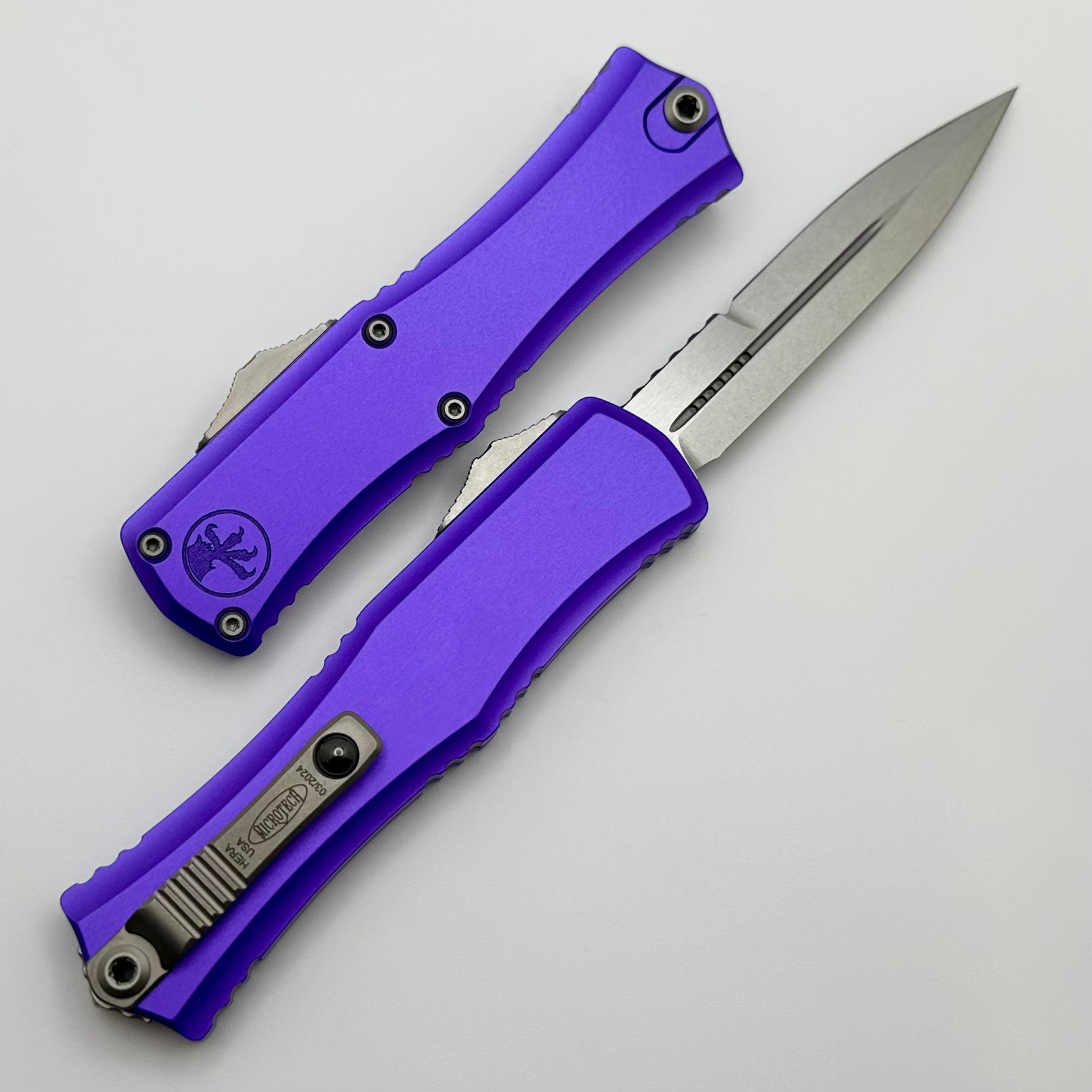 Microtech Knives Mini Hera Stonewash Bayonet M390MK & Purple 1701M-10PU