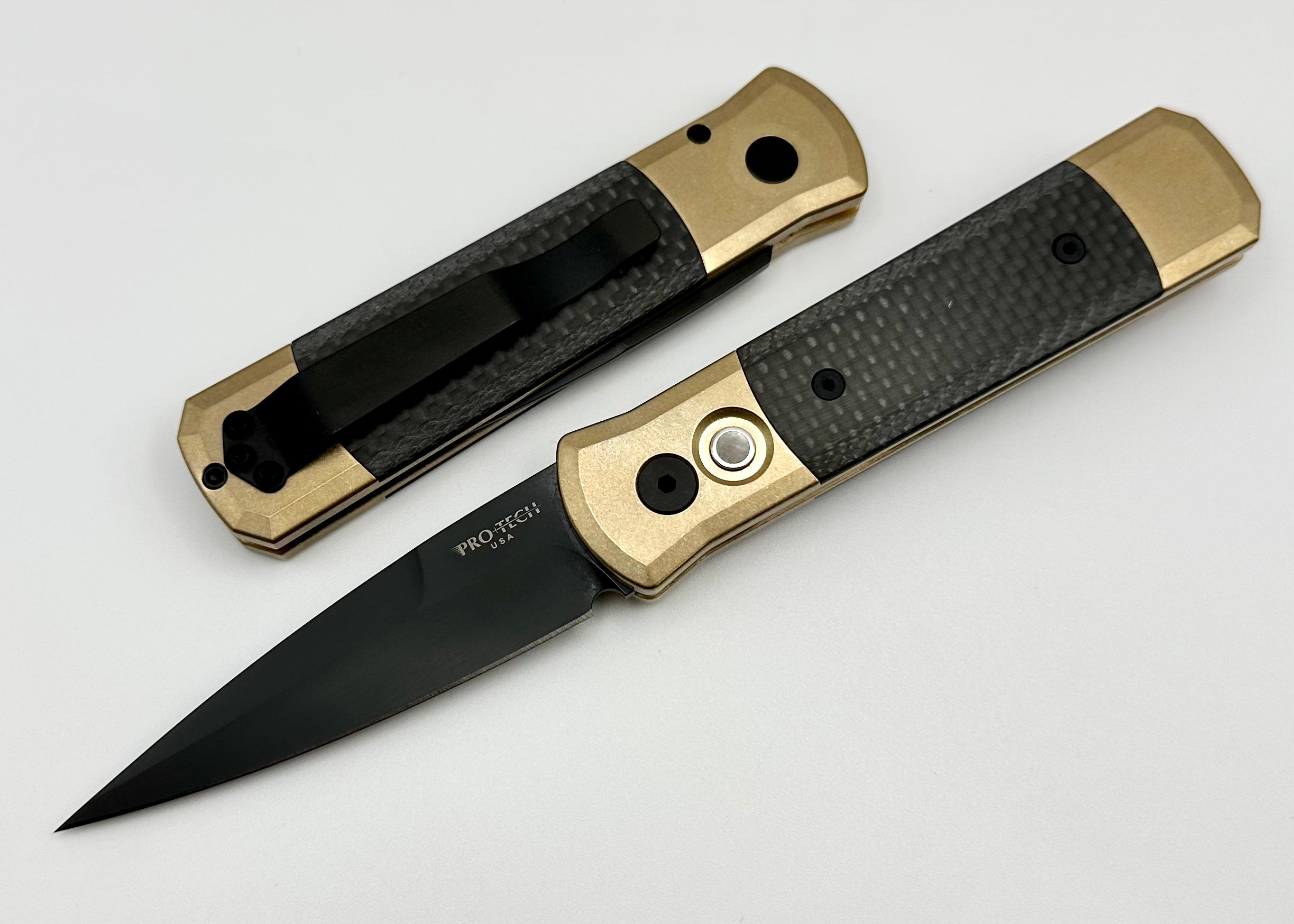 Pro-Tech Godson Limited Bronze Aluminum Handle w/ Carbon Fiber Inlays & Black 154-CM Blade 7115