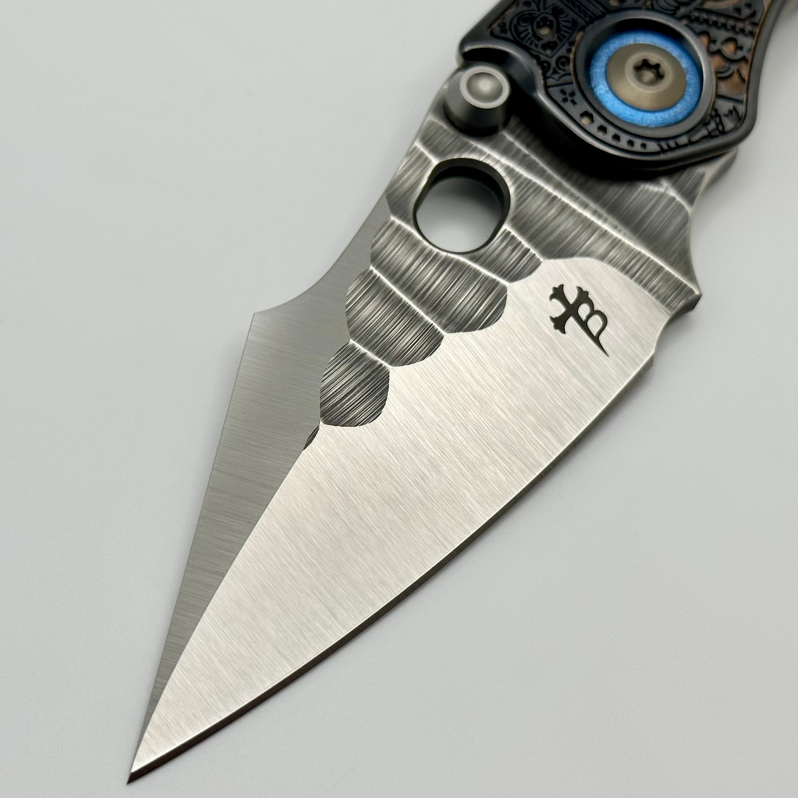 Borka Blades Custom Black Hula Rootbeer Kingsman Stitch w/ Rock Grind & Rocked Backspacer w/ Bronzed Hardware & Blue Collars