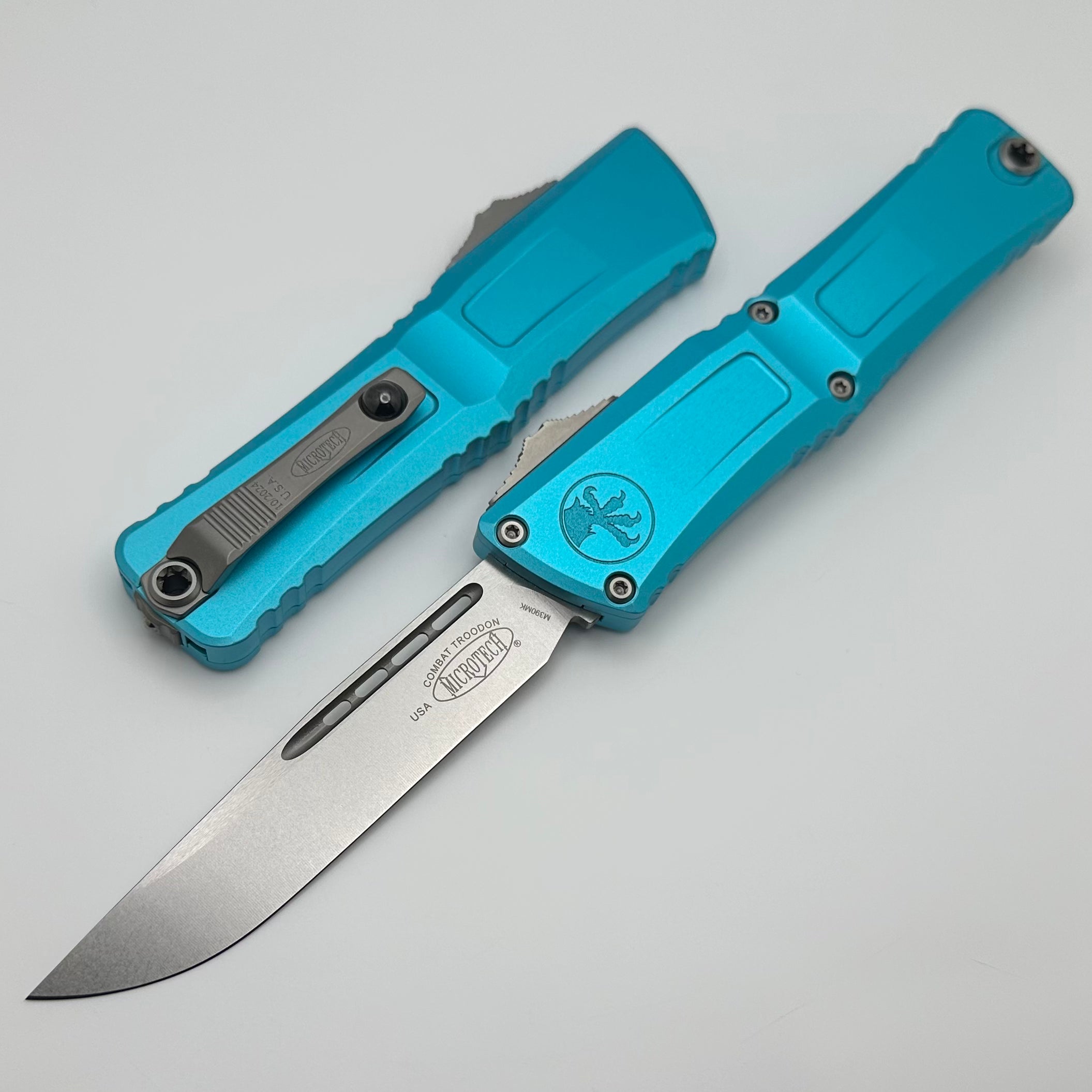 Microtech Knives Combat Troodon Gen III Stonewash Single Edge w/ Turquoise Handle 1143-10TQ