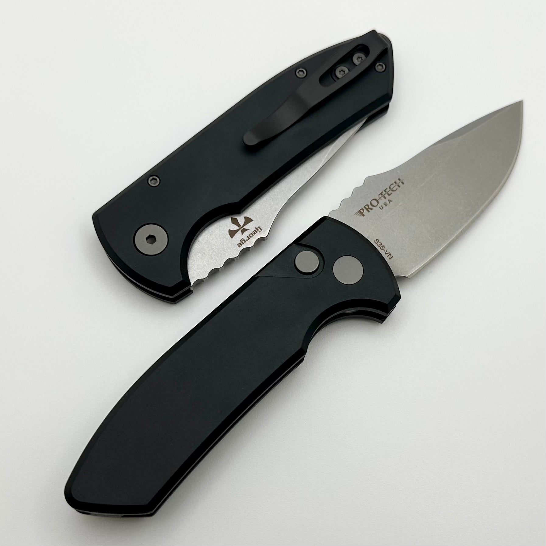 Pro-Tech SBR Left Handed Short Bladed Rockeye Smooth Aluminum Black Handle & Stonewash S35 Blade LG401-LH