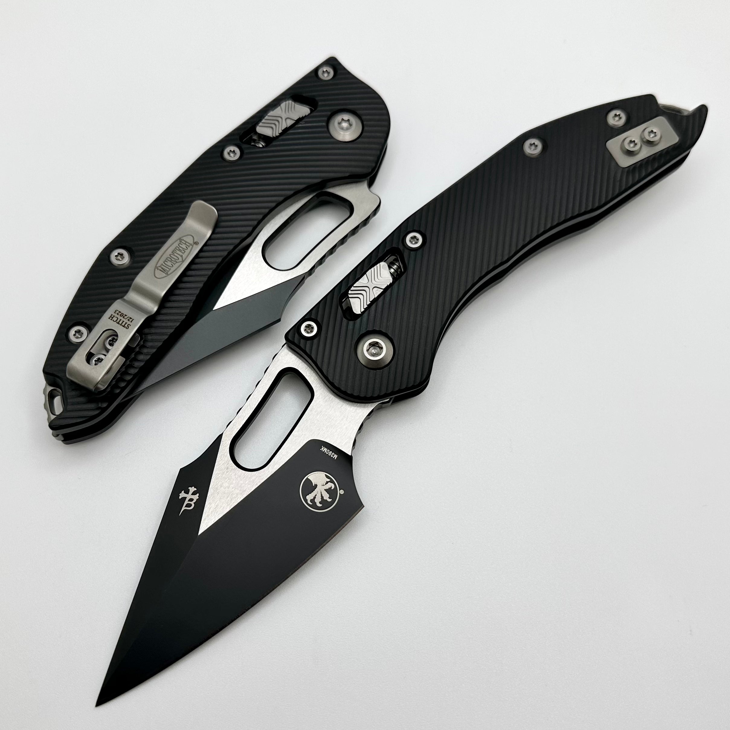 Microtech Knives Manual Stitch RAM LOK Fluted Black Aluminum & Two Tone Black M390MK 169RL-1FL