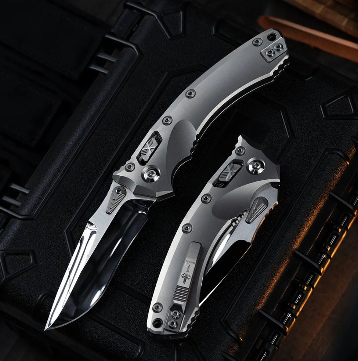 Marfione Custom Knives Amphibian RAM-LOK Mirror Polish M390 & Double Vapor Blast Titanium w/ Two Tone Hardware