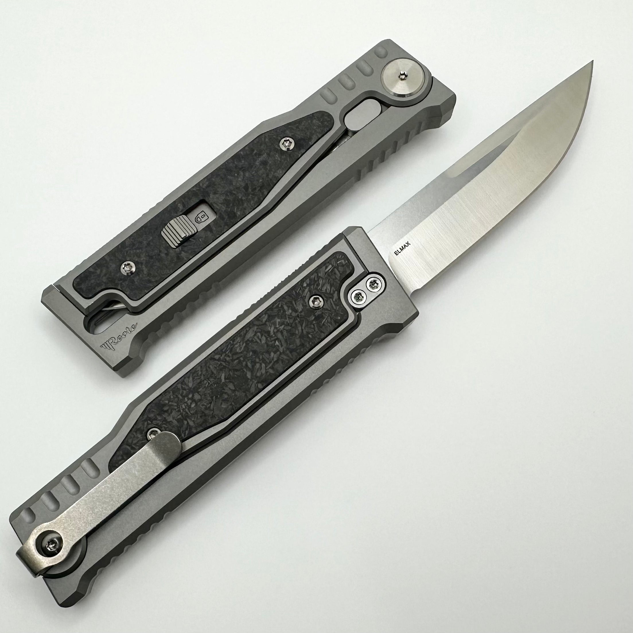 Reate EXO M Marbled Carbon Fiber & Satin Drop Point