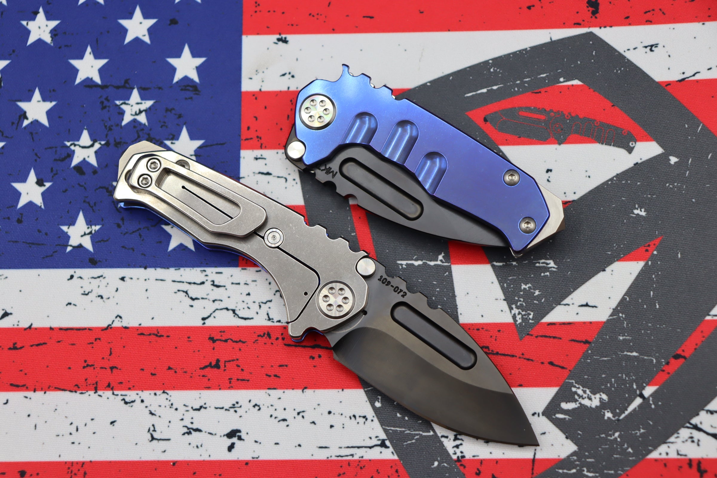 Medford Micro Praetorian T w/ PVD S35 Drop Point & Blue/Tumbled Finish