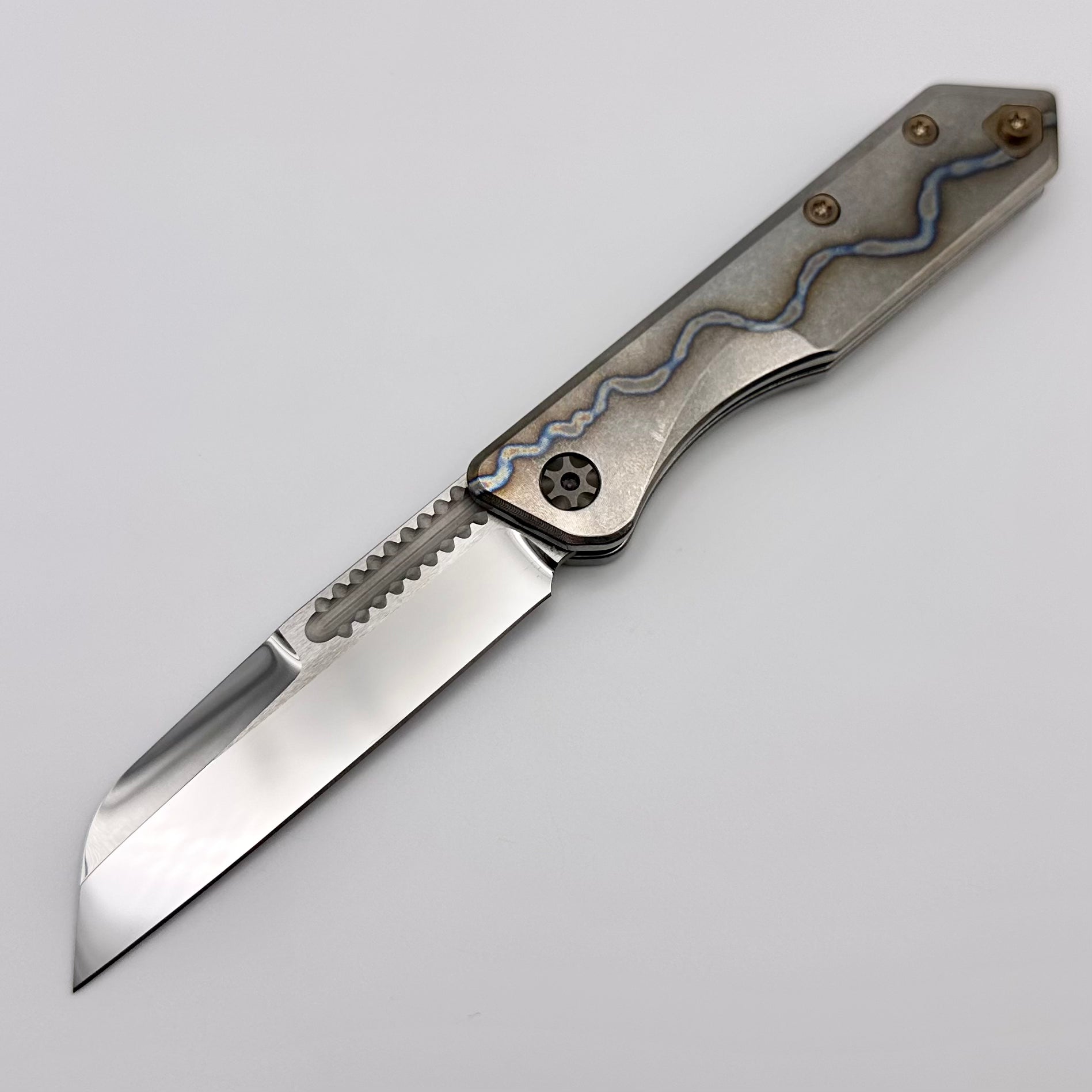 Heretic Knives Jinn Flamed Titanium w/ Bronze Accents & Mirror Polish Elmax