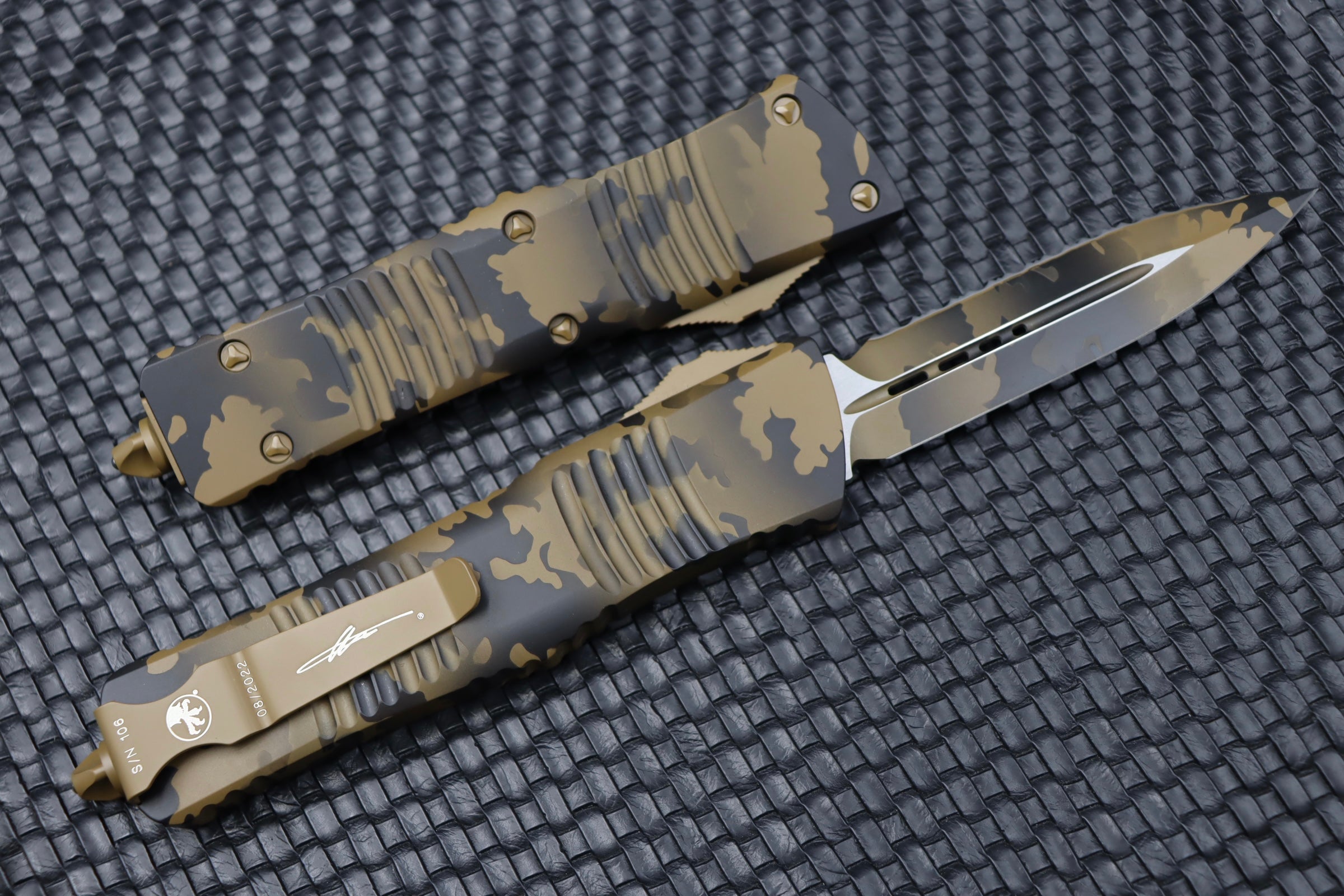 Microtech Combat Troodon Coyote Camo w/ Double Edge Full Serrated Camo  142-3CCS