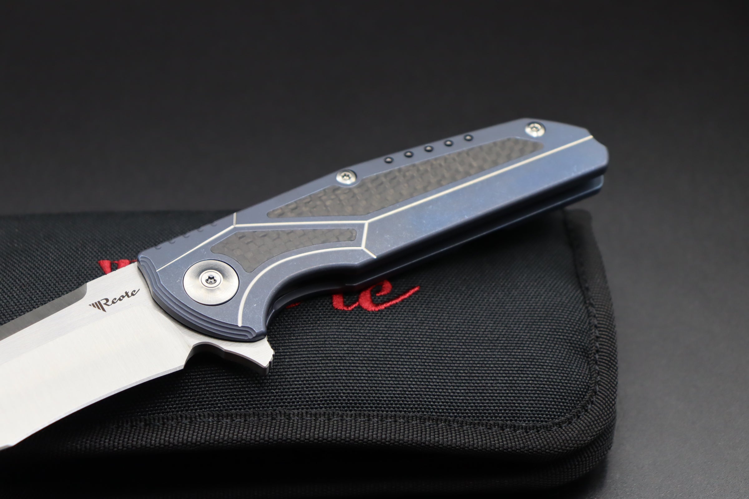 Reate Knives Blue K-4 Twill Carbon Fiber & RWL-34