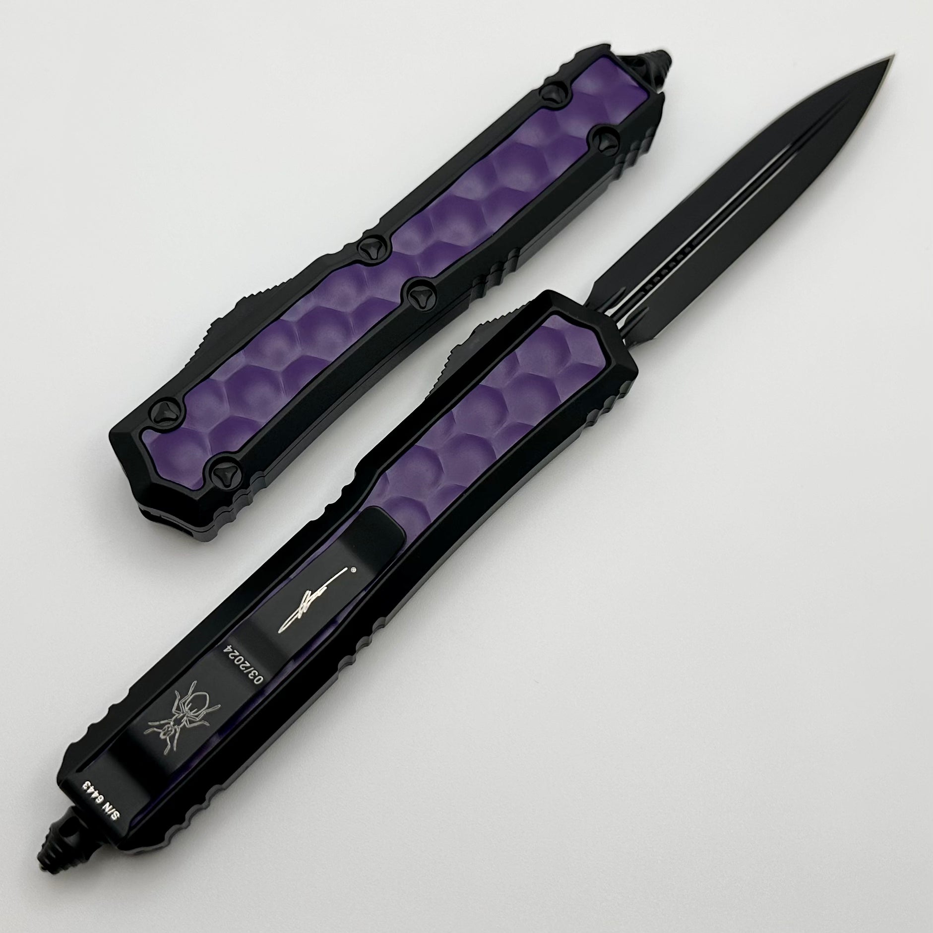 Microtech Makora Black D/E w/ Purple Bubble Inlays & Nickel Boron Internals Signature Series 206-1BIPUS