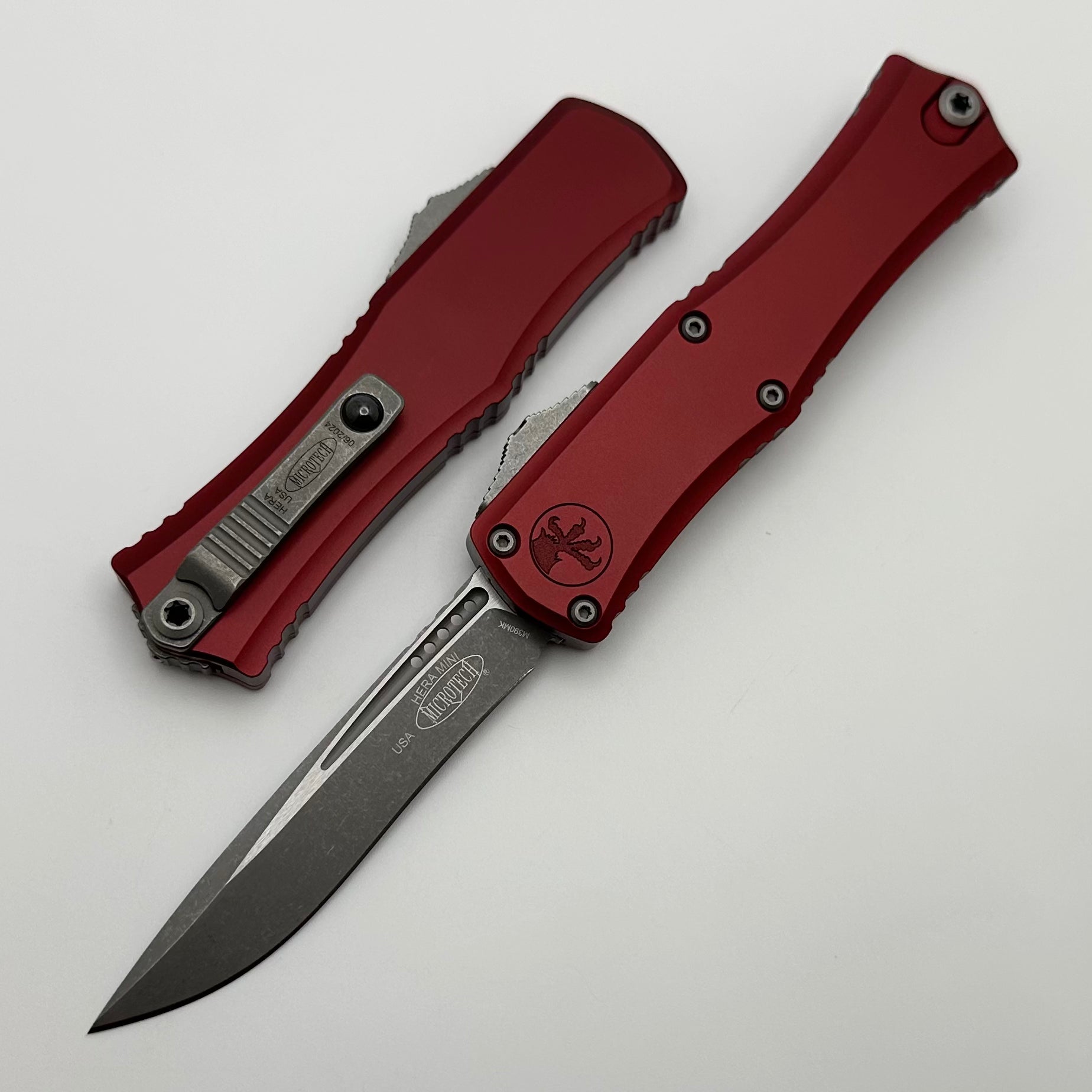 Microtech Knives Mini Hera Apocalyptic Recurve M390MK w/ Merlot Handle 1705M-10APMR