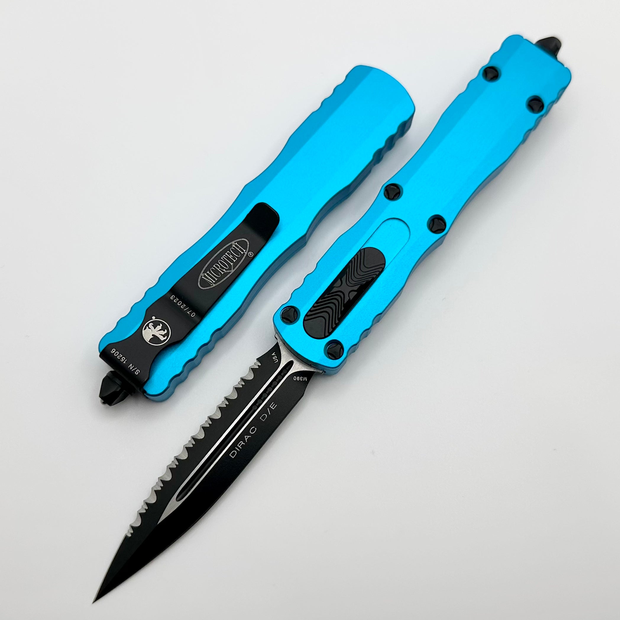 Microtech Dirac Double Edge Black Full Serrated & Turquoise 225-3TQ