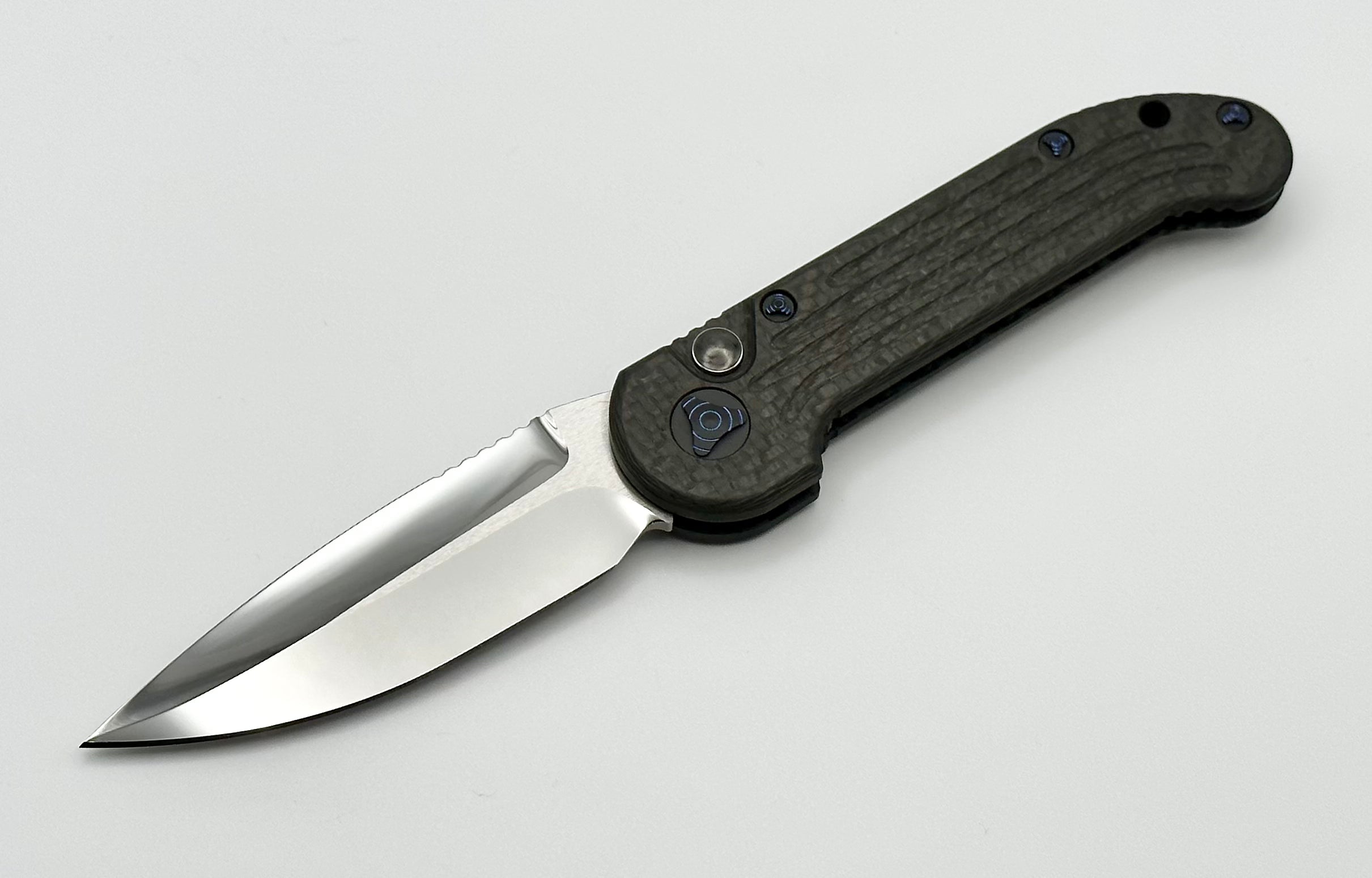 Marfione Custom Knives LUDT Mirror Polish w/ Carbon Fiber & Blue Ringed Hardware