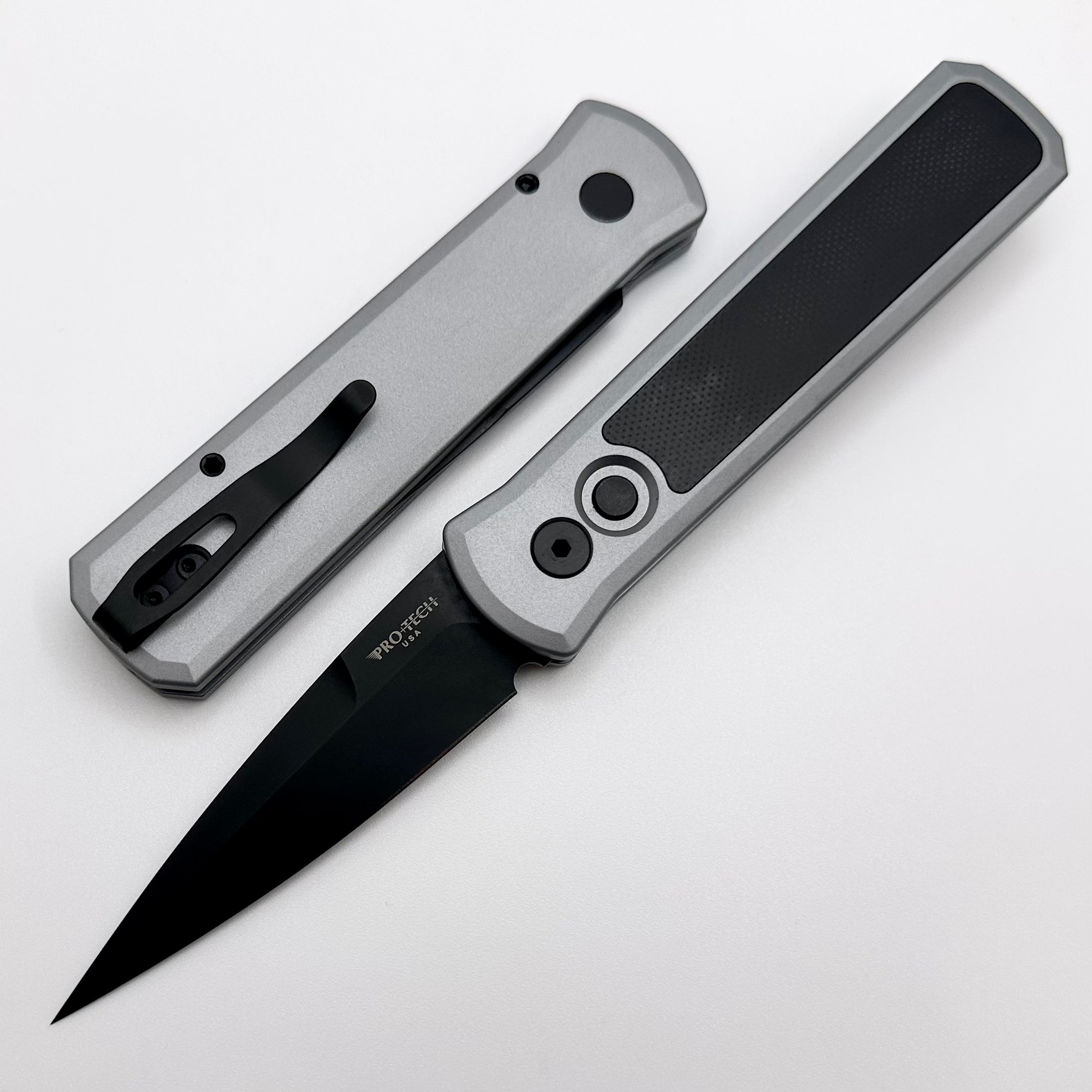 Pro-Tech Godson Gray Handles w/ Black G-10 Inlay & Black DLC 154-CM Blade 756