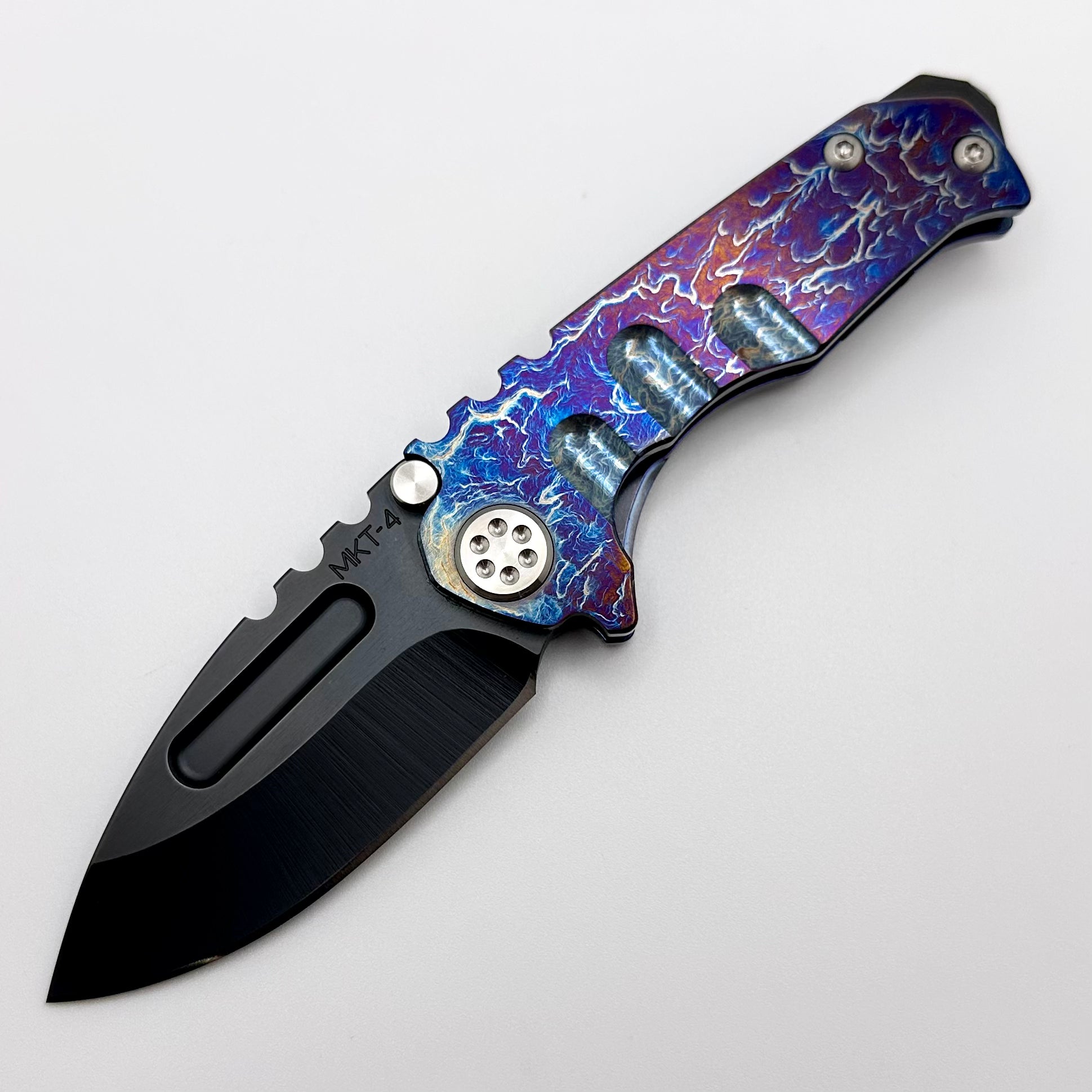 Medford Micro Praetorian T w/ DLC S45 Drop Point & Blue/Flamed Finish Handles