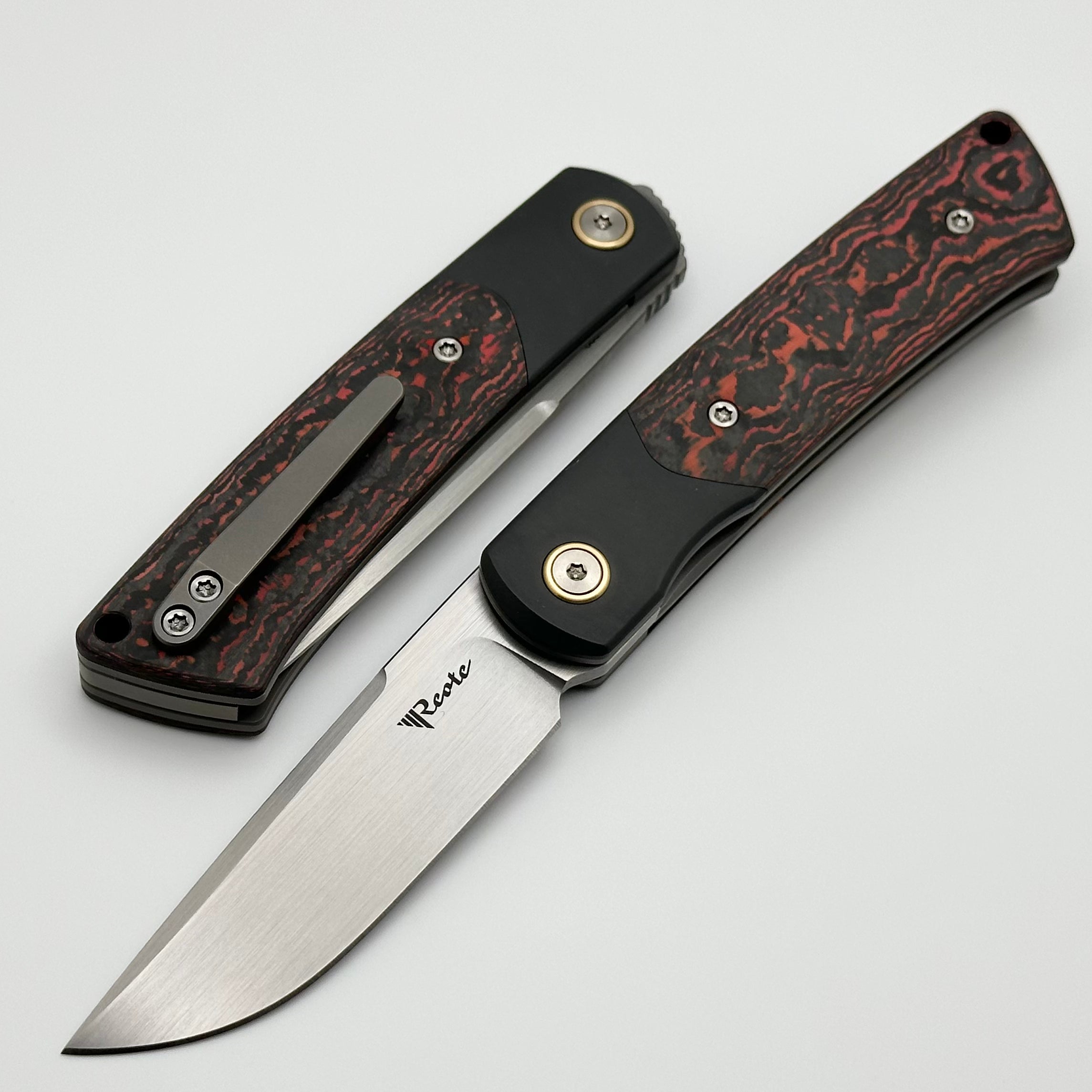 Reate Knives Tribute w/ Zirconium Bolsters & Lava Flow Fat Carbon w/ Hand Satin M390