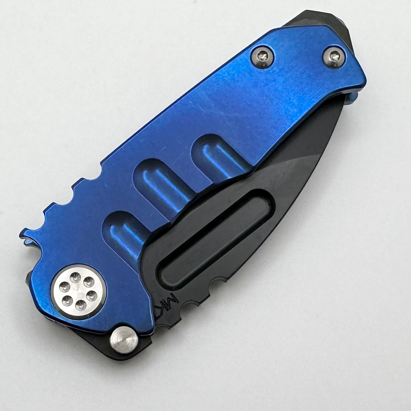 Medford Micro Praetorian T w/ PVD S35 Drop Point & Tumbled Blue Handles