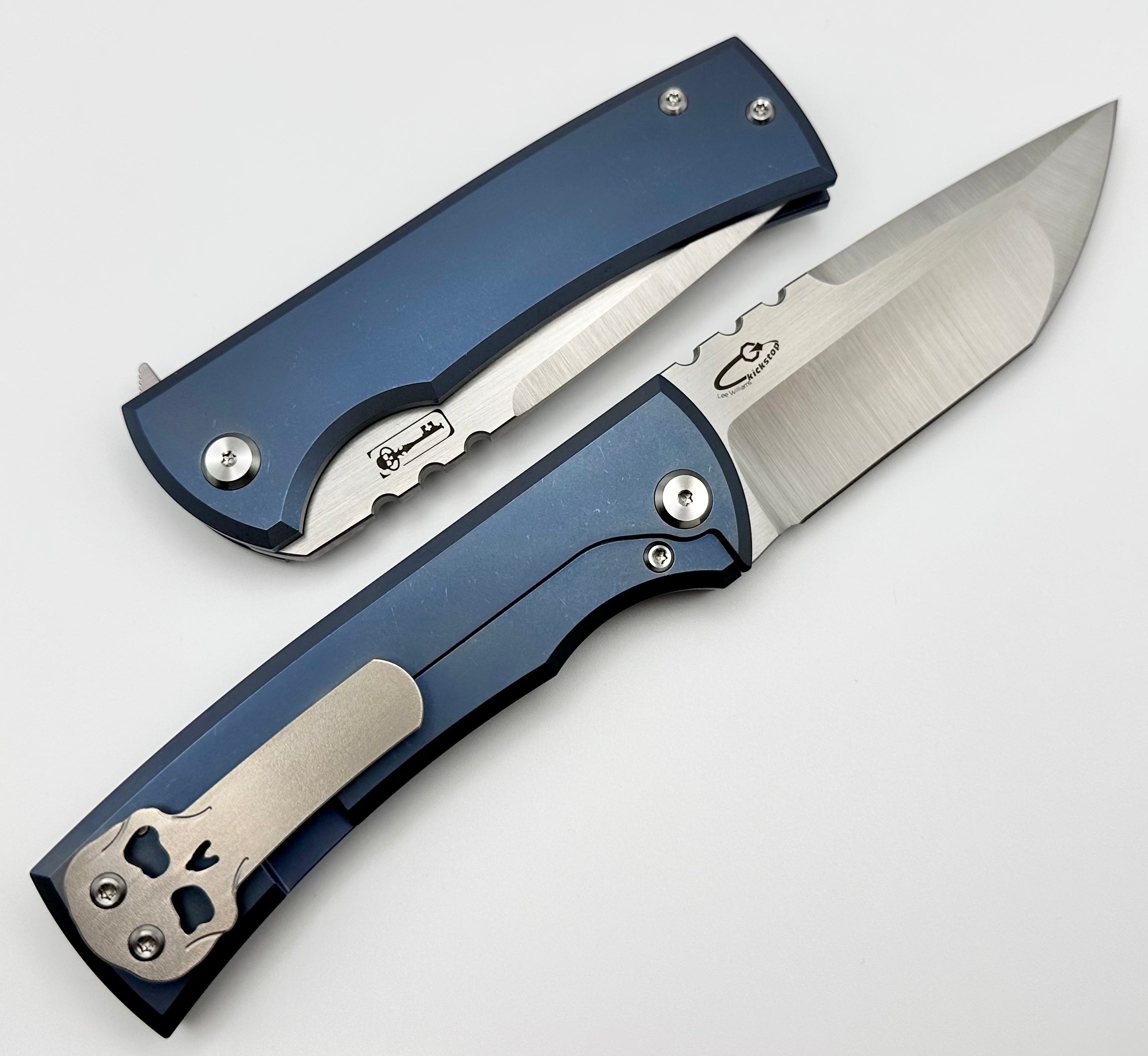 Chaves Knives Redencion 229 Kickstop Exclusive Blue Titanium w/ Orange Peel & M390 Tanto