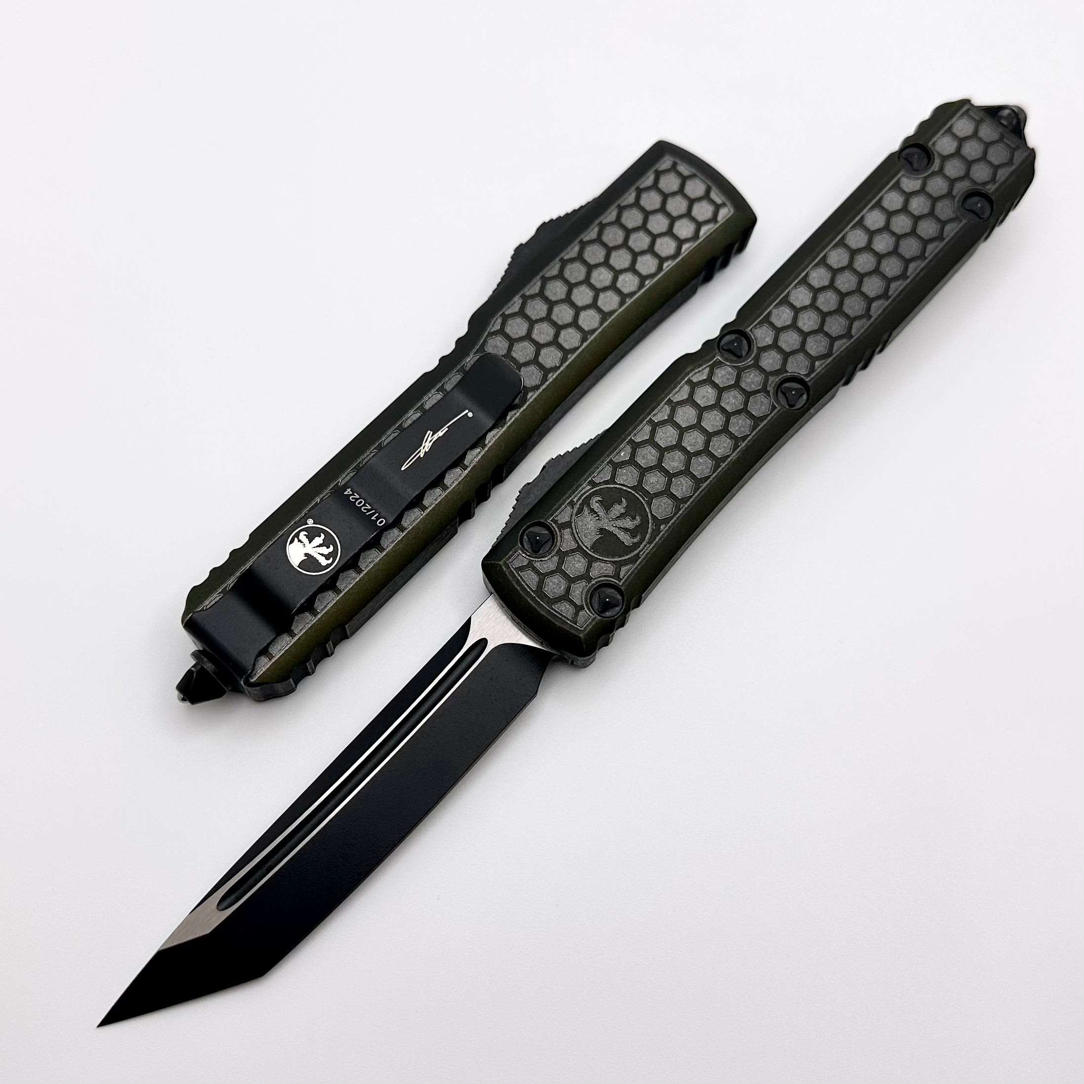 Microtech Ultratech Weathered OD Green Hex Pattern w/ Tanto Signature Series 123-1HXWODS