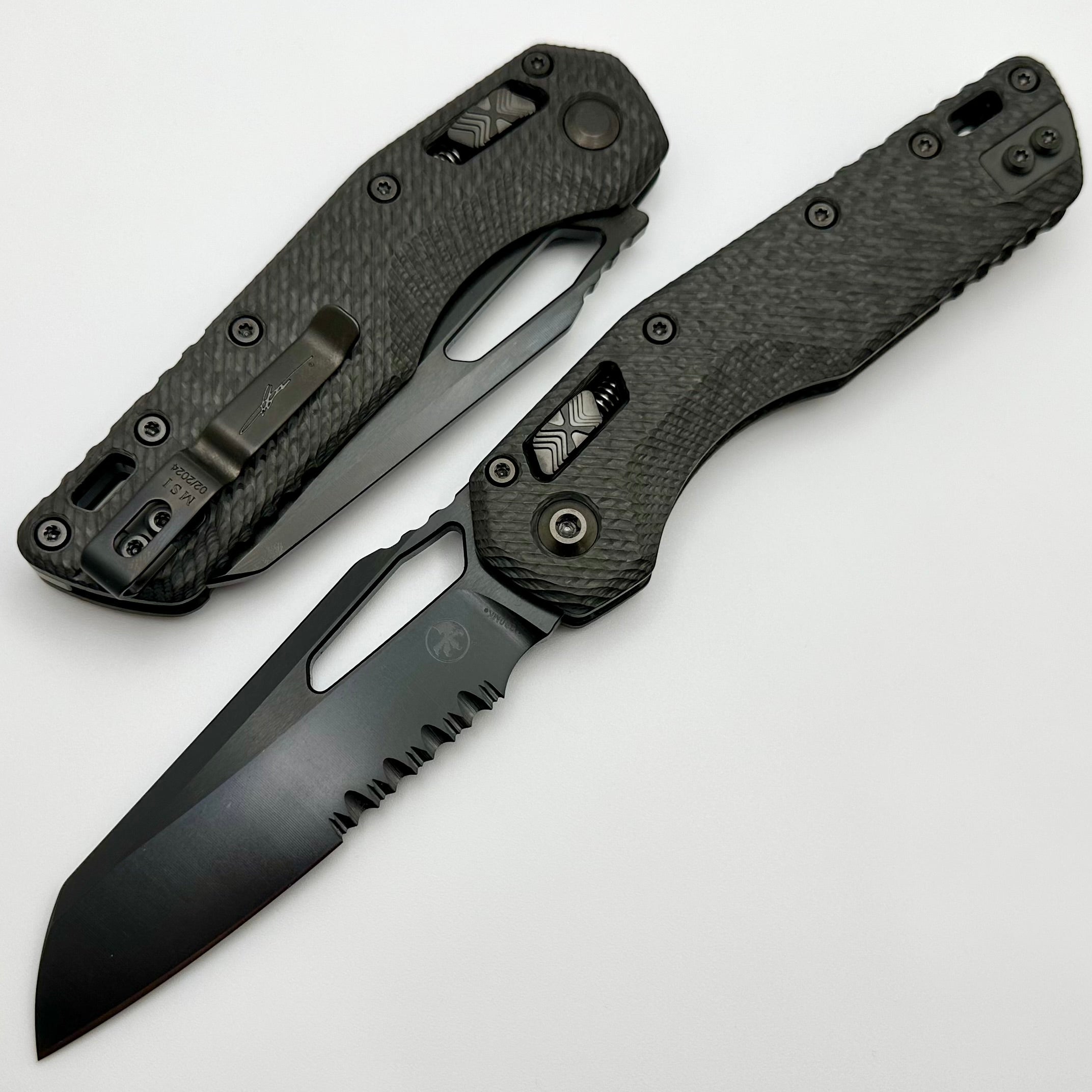 Microtech Knives MSI RAM LOK Fluted Carbon Fiber & M390MK Partial Serrated DLC Standard 210-2DLCTFLCFS