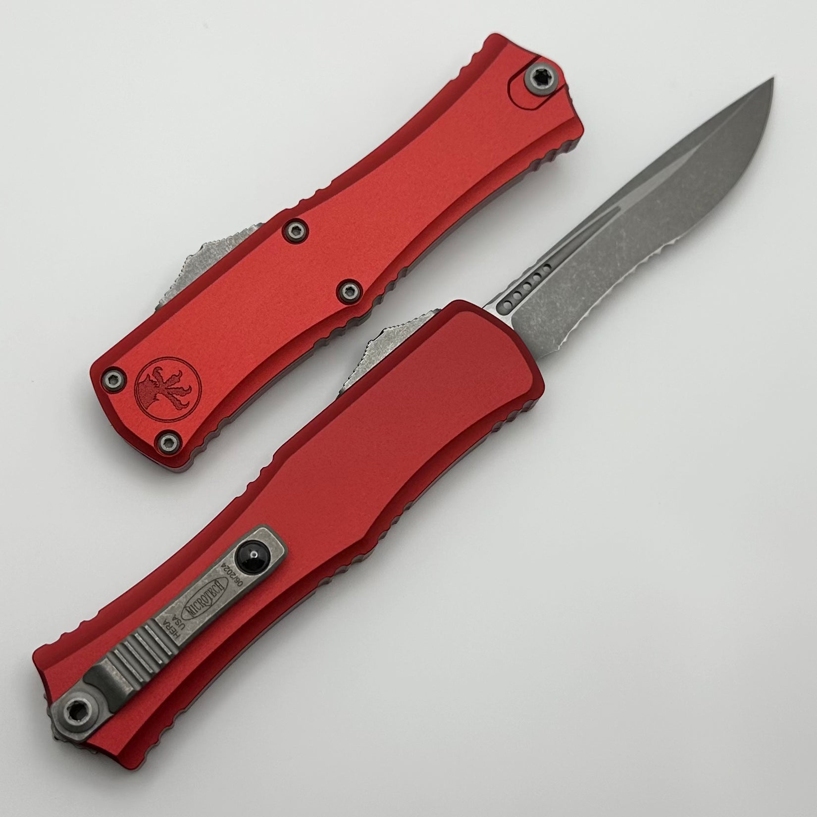 Microtech Knives Hera II Mini Apocalyptic Partial Serrated Recurve M390MK w/ Red Handle 1705M-11APRD