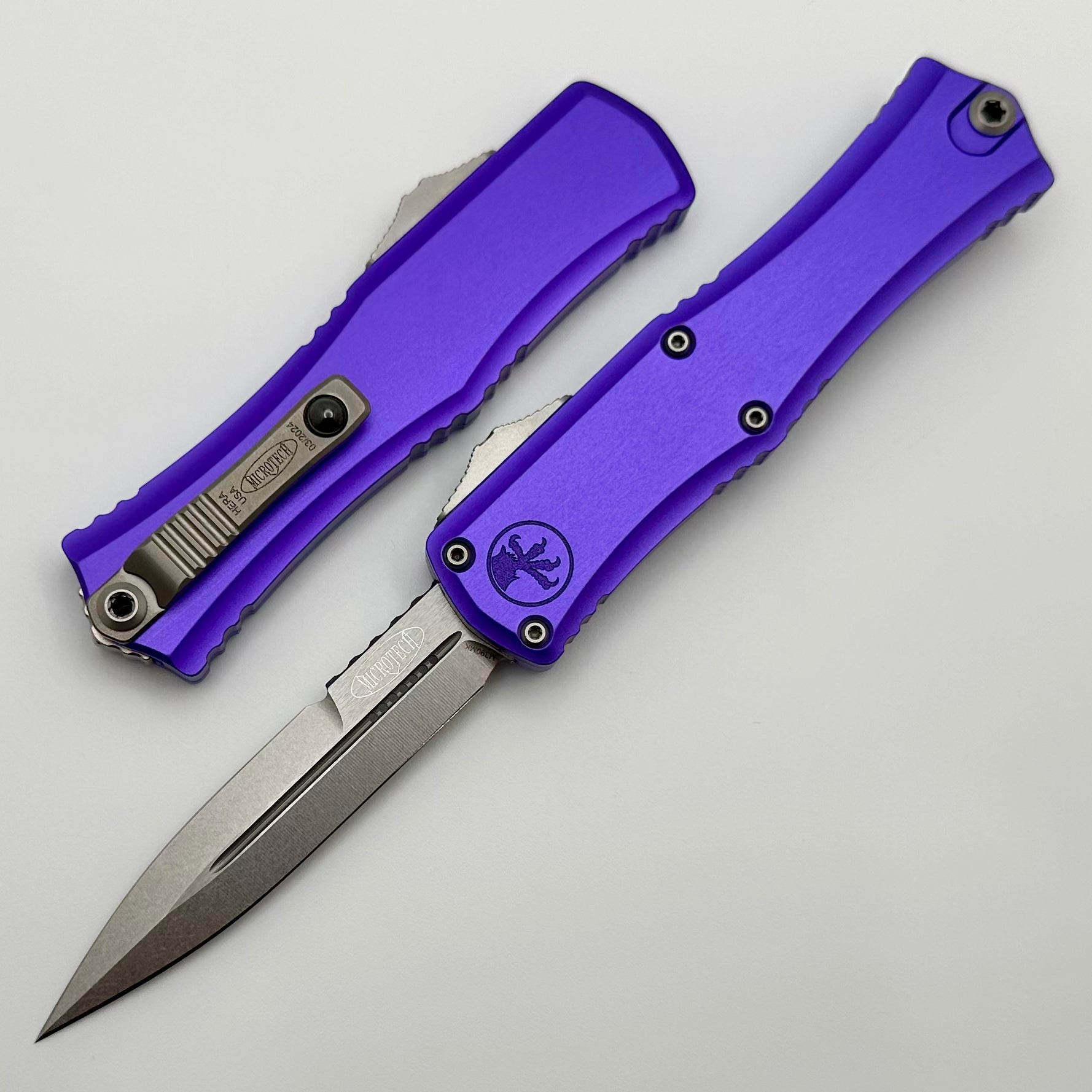 Microtech Knives Mini Hera Stonewash Bayonet M390MK & Purple 1701M-10PU