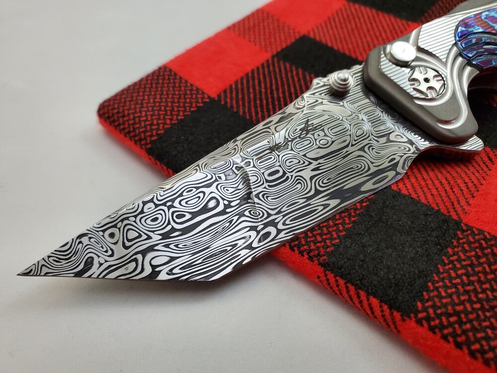 Brian Tighe Fighter Titanium Timascus Inlaid w/ Damasteel Clip