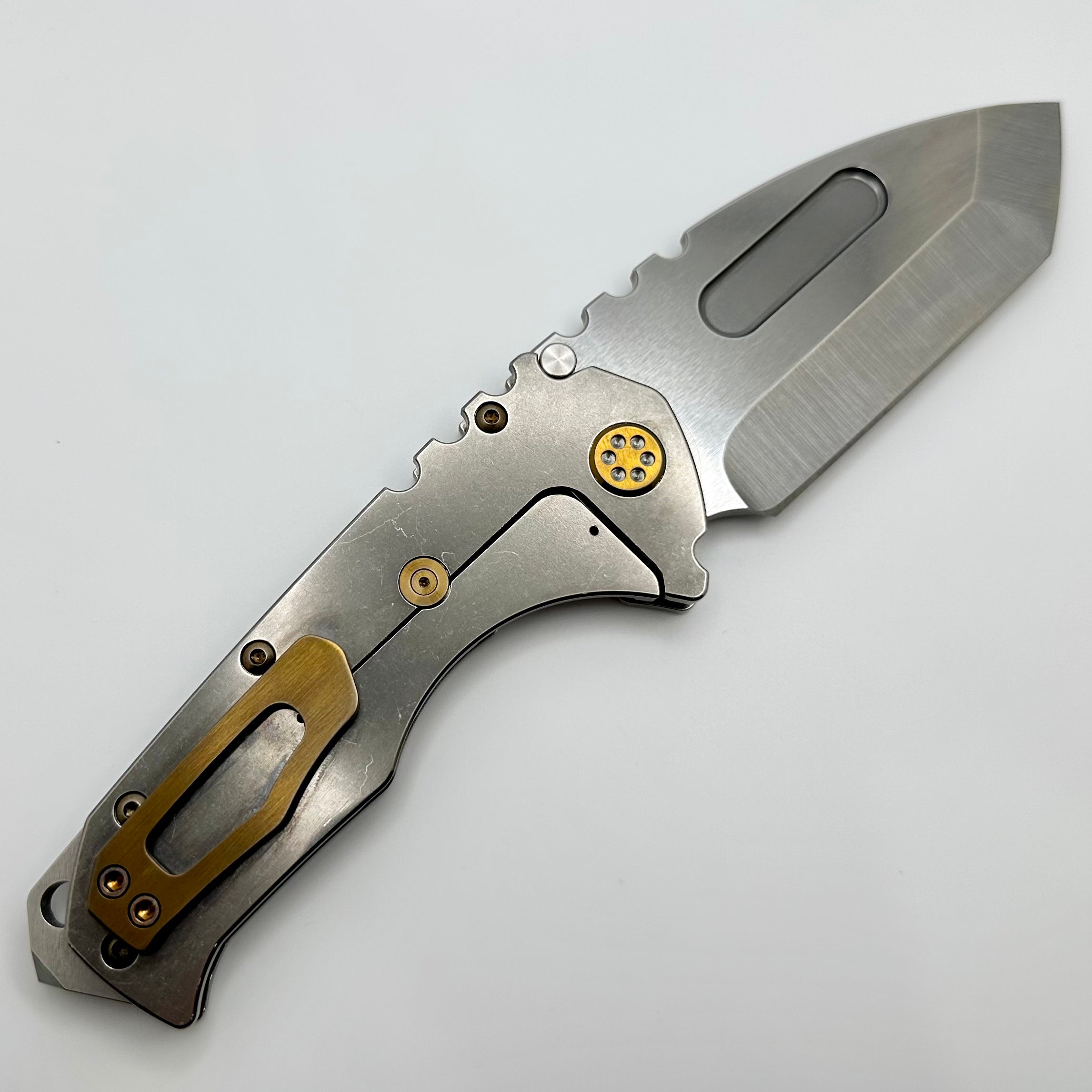 Medford Knife Praetorian T Tumbled Handles w/ Brushed/Bronze Hardware/Clip & S45VN Tumbled Tanto