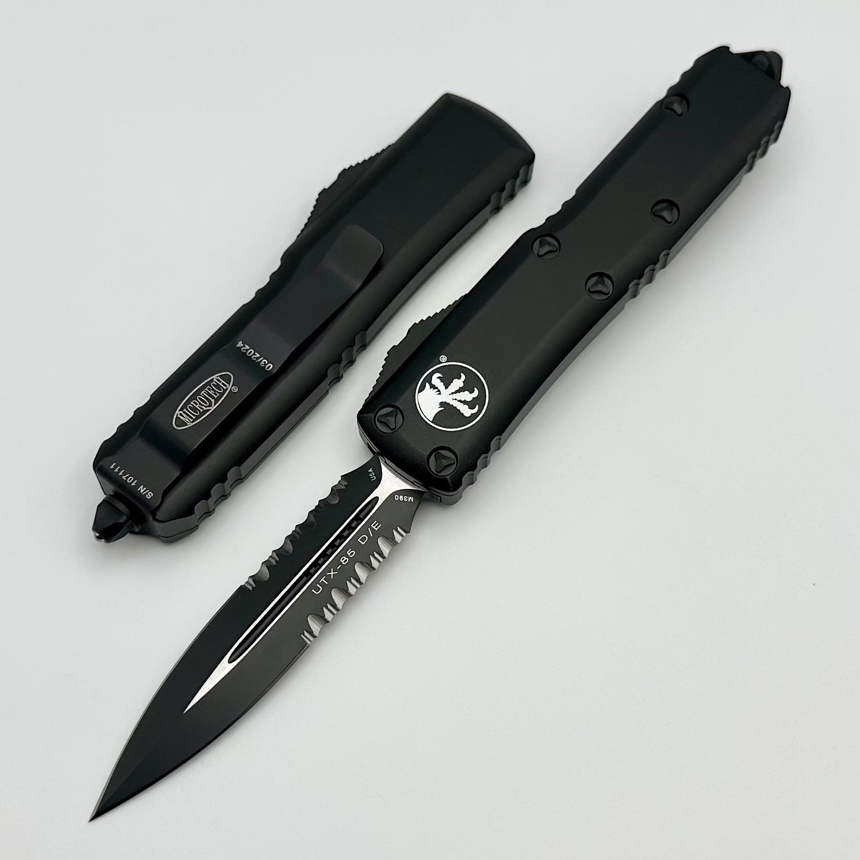 Microtech UTX-85 Double Edge Black Tactical Partial Serrated 232-2T