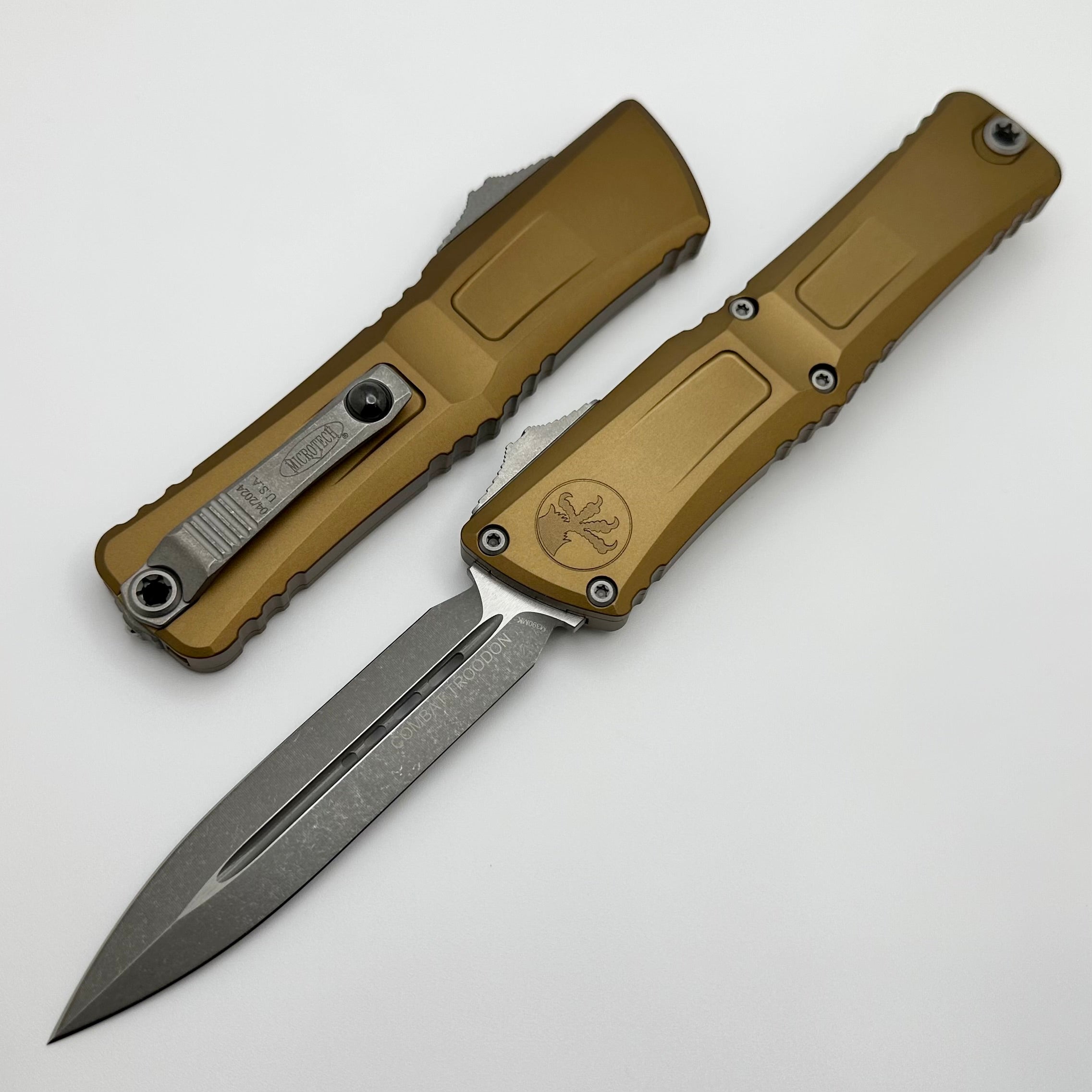 Microtech Knives Combat Troodon Gen III Apocalyptic Double Edge w/ Tan Handle 1142-10APTA