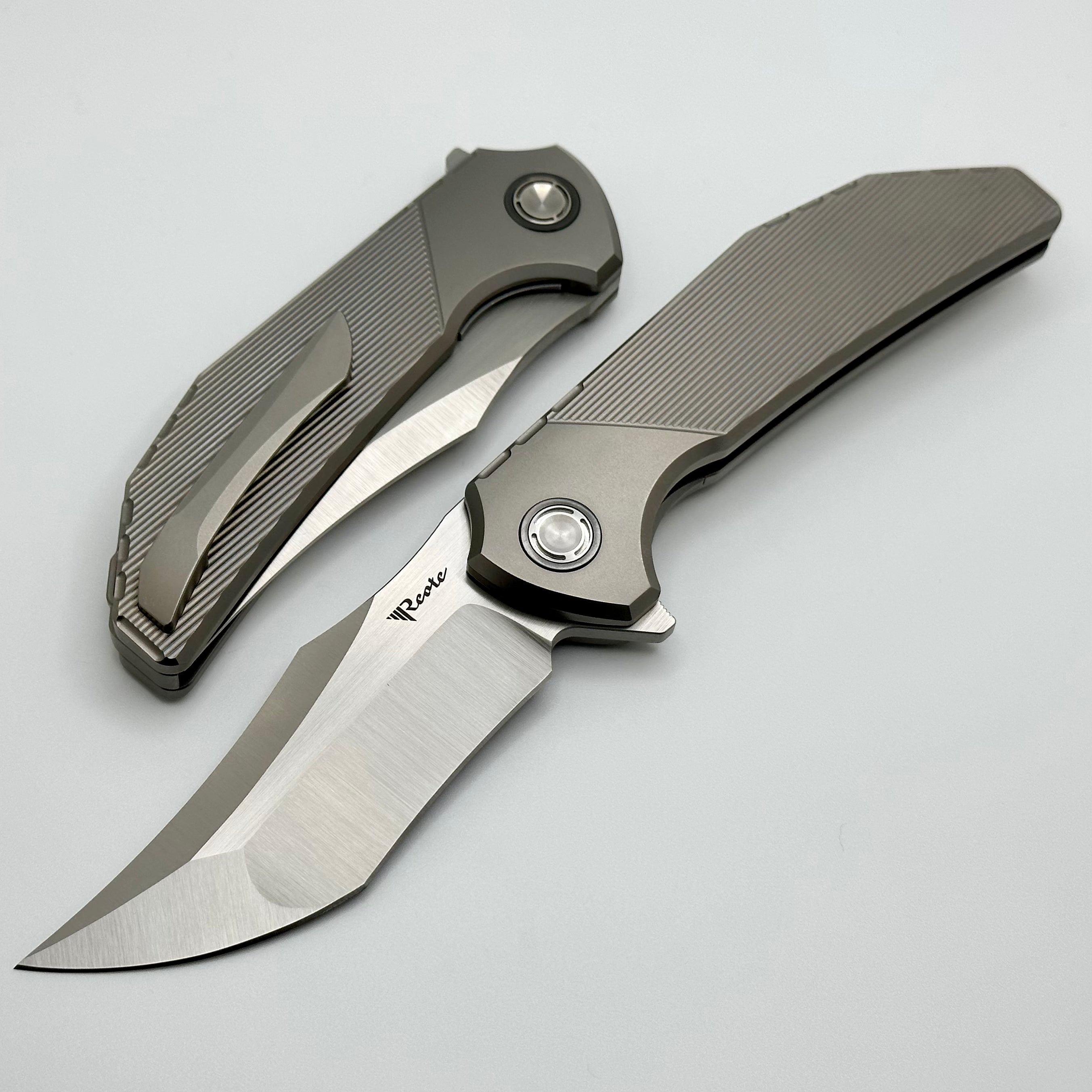 Reate Knives Tiger Stripe Milled Titanium & Compound Ground M390