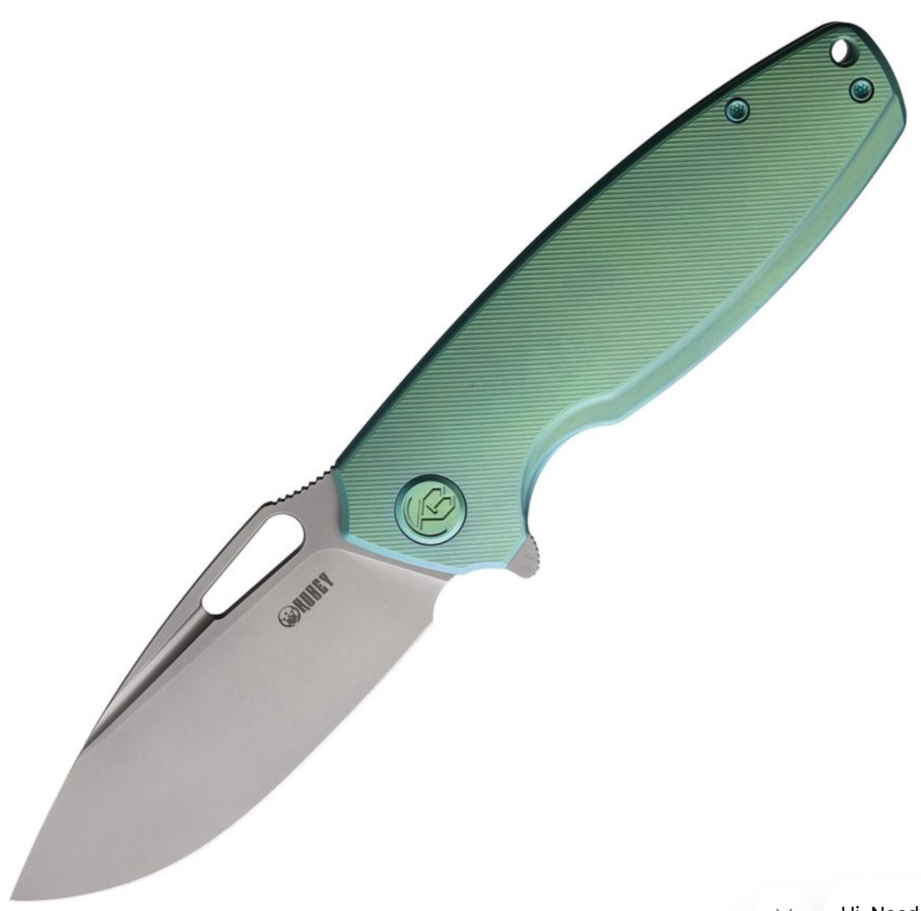 Kubey Tityus Frame Lock Flipper Contoured Green Titanium Handle & 14C28N Blade KB360B