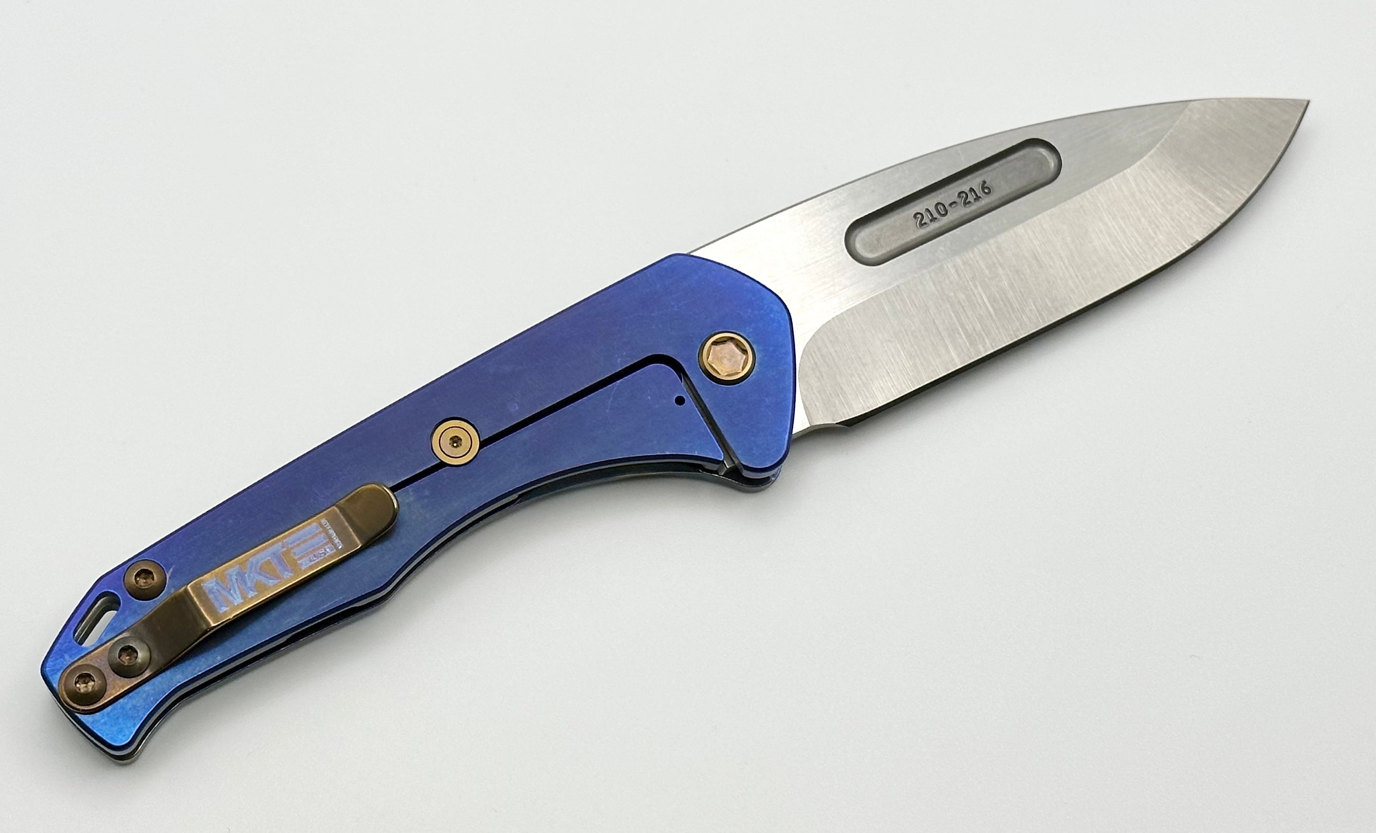 Medford Praetorian Slim w/ Tumbled S45VN Drop Point & Blue Faced/Flamed Rip Curl w/ Bronze Hardware/Clip