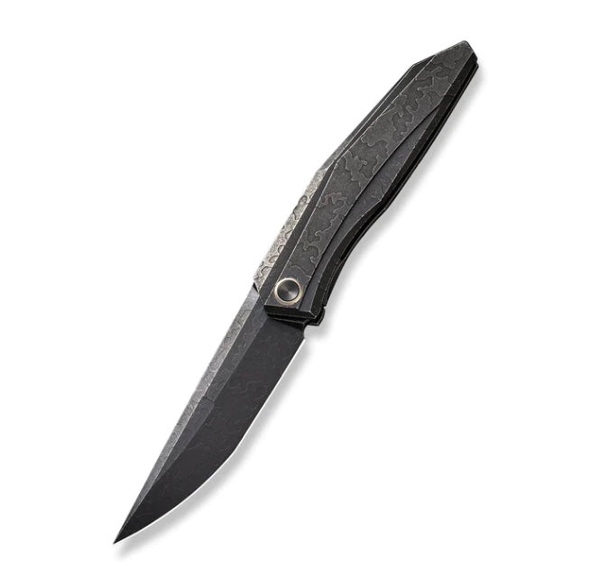 We Knife Cybernetic Top Flipper Black Stonewash Etched Pattern Titanium Handle & Black Stonewashed Etched Pattern CPM-20CV WE22033-4