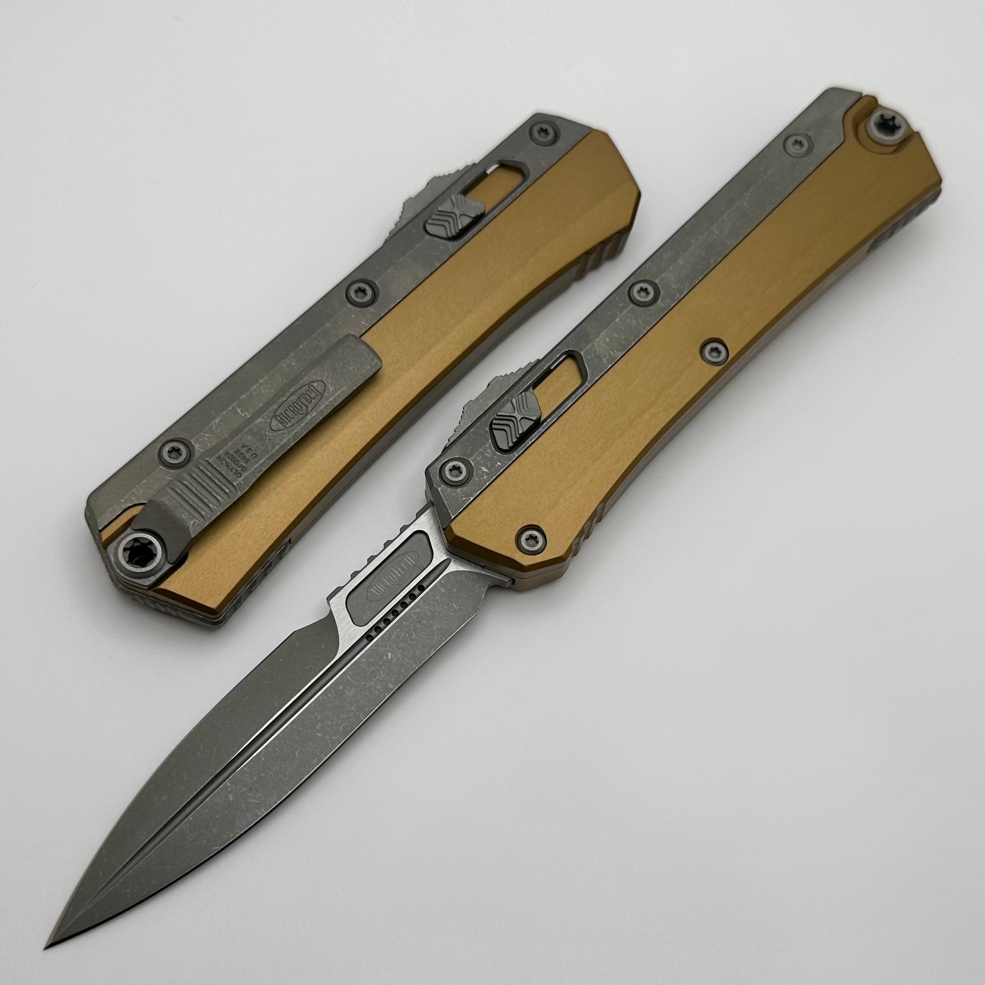 Microtech Glykon Apocalyptic Standard Bayonet w/ Apocalyptic Overlay & Tan Handle 184-10APTA