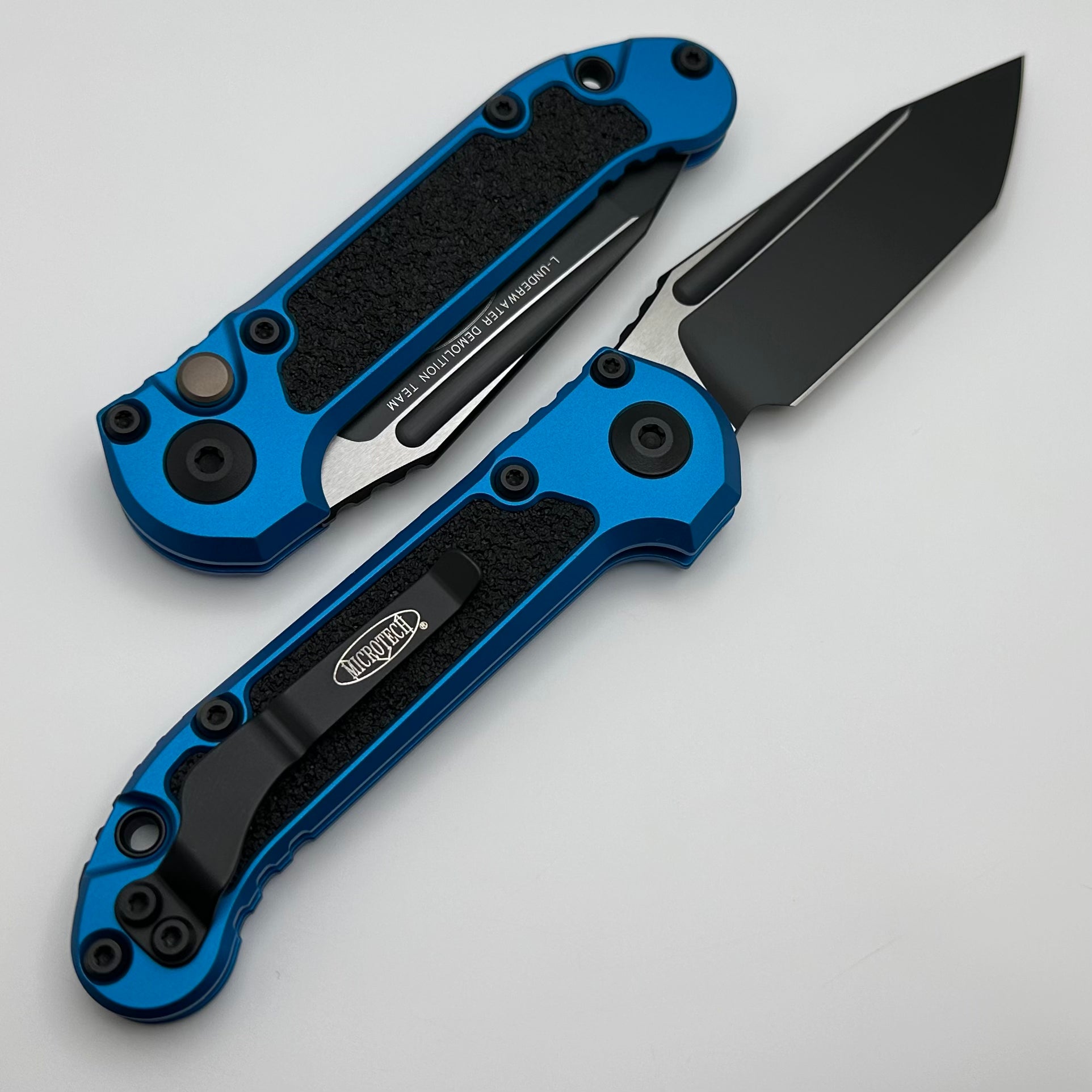 Microtech Knives LUDT Gen III Black Tanto w/ Blue Handle 1136-1BL