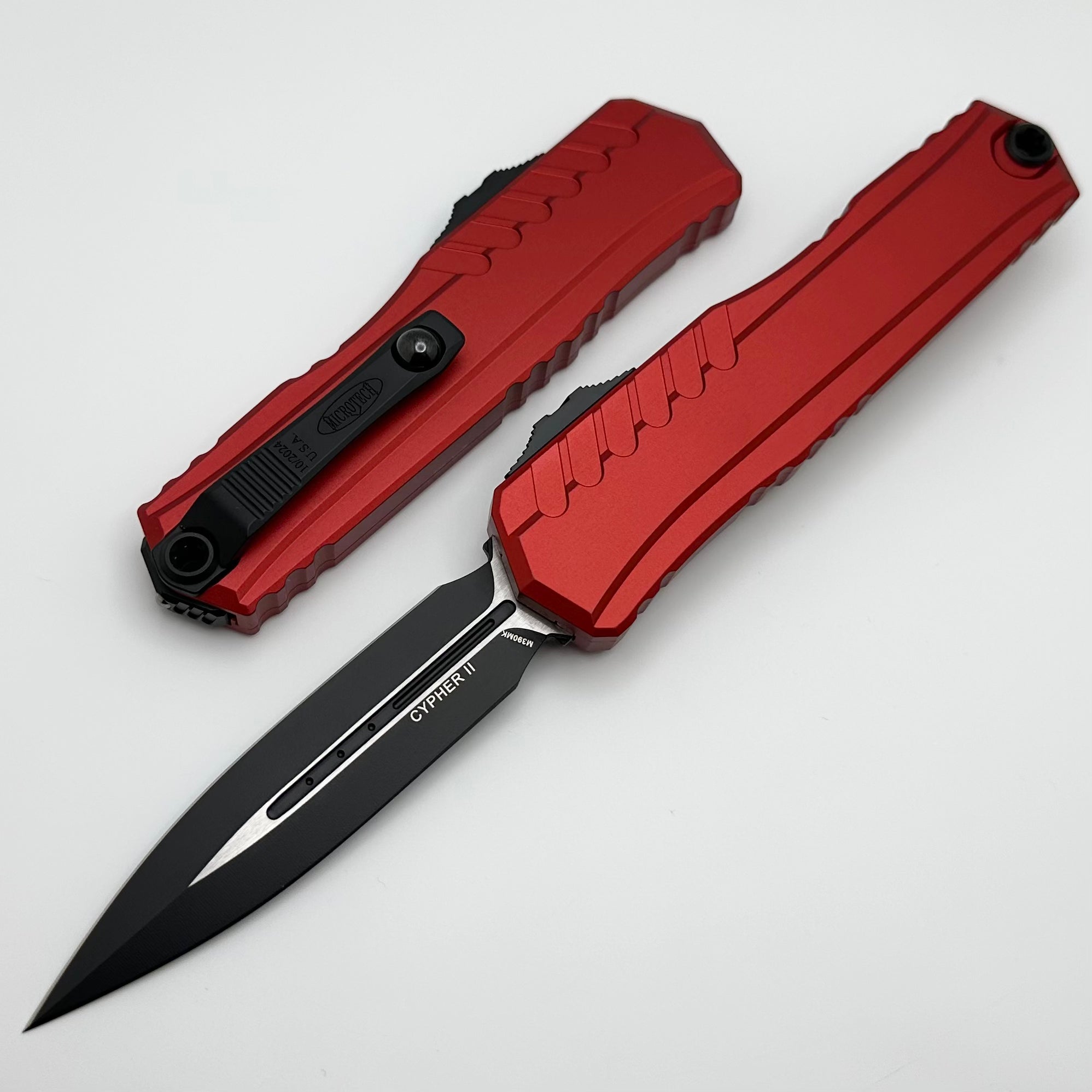 Microtech Cypher II Black D/E w/ Red Handle 1242-1RD