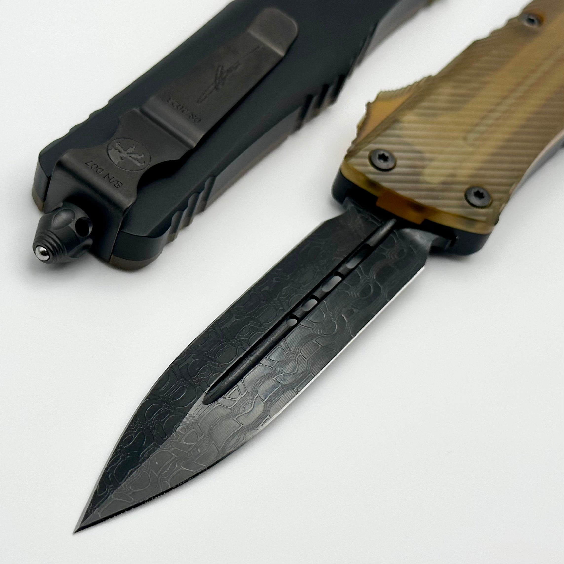 Microtech Combat Troodon Fluted Ultem Top/Button w/ DLC Damascus Double Edge 142-16DLCTULS