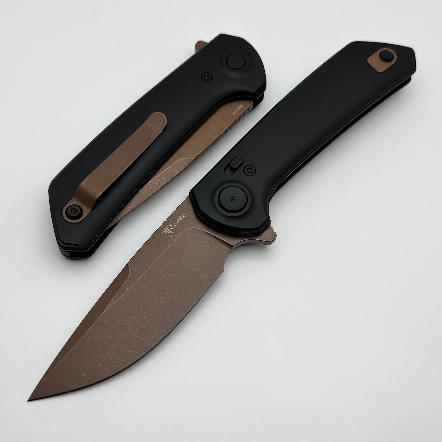 Reate Knives PL-XF Black Aluminum Handles & Bronze PVD Nitro-V