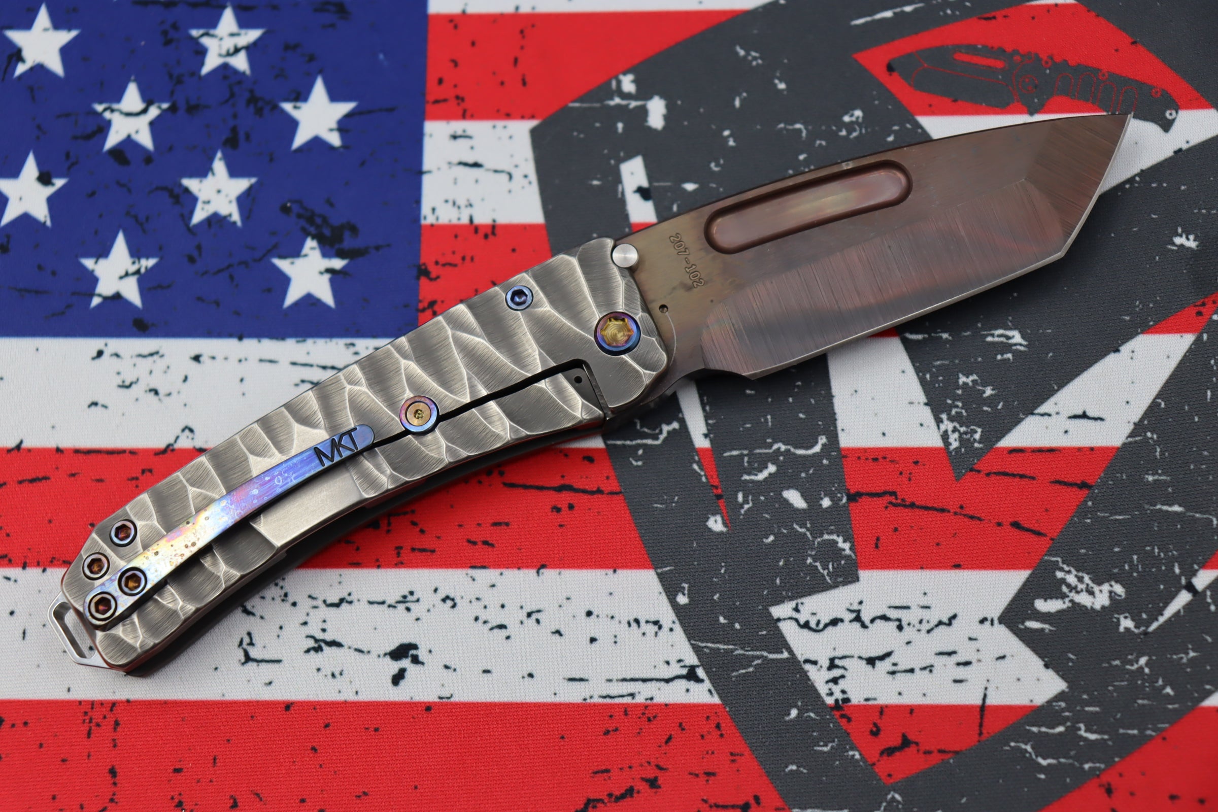 Medford Midi Marauder Vulcan S35 Tanto & Bead Blast/Brushed Silver Predator Sculpted Handles w/ Flamed Hardware/Clip