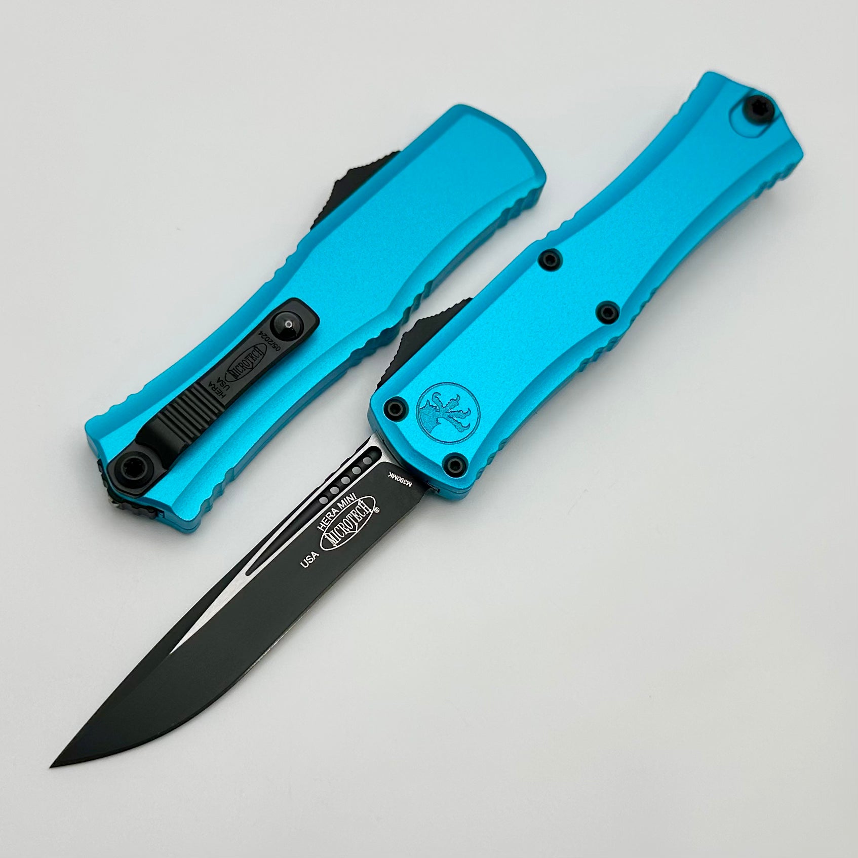 Microtech Knives Mini Hera Black Recurve M390MK w/ Turquoise Handle 1705M-1TQ