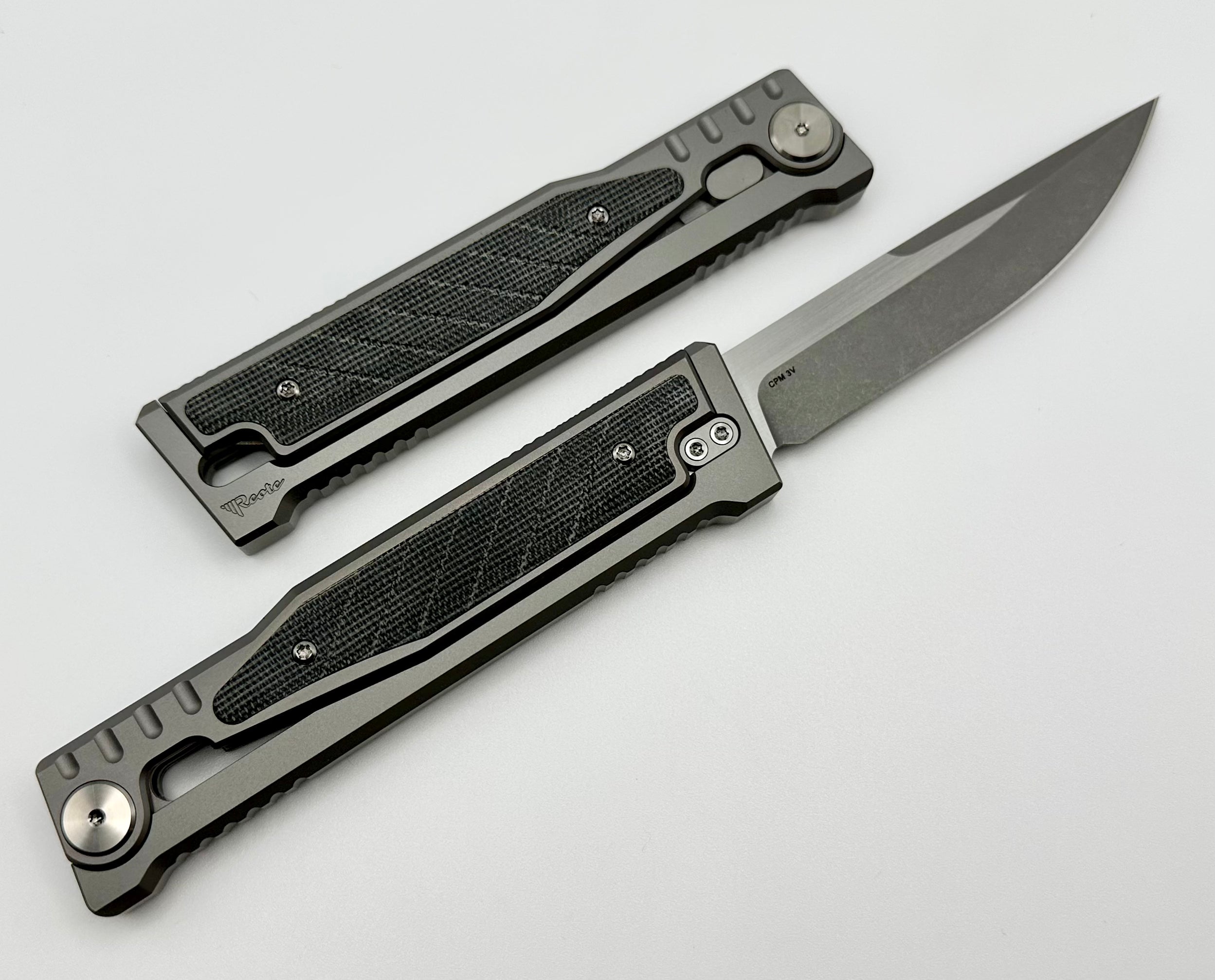 Reate EXO Exoskeleton Design Titanium/Black Micarta & CPM-3V Drop Point