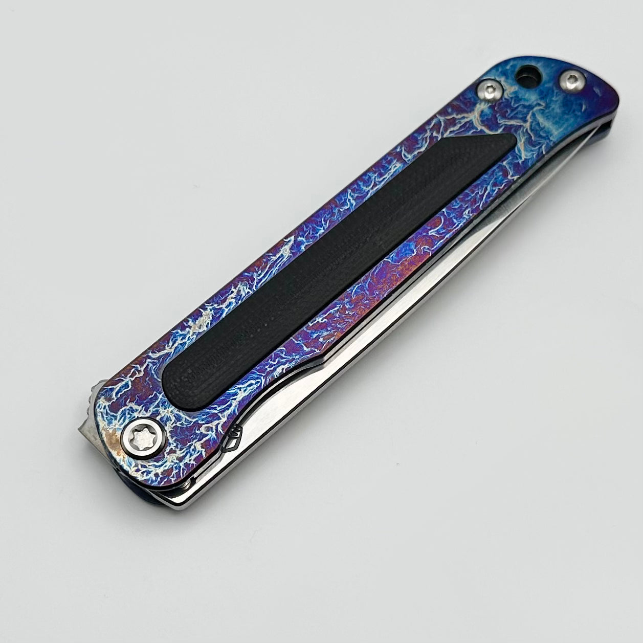 Medford T-Bone Flamed/Blue Titanium Framelock Flipper w/ Black G-10 Inlay w/ Tumbled S45VN Blade